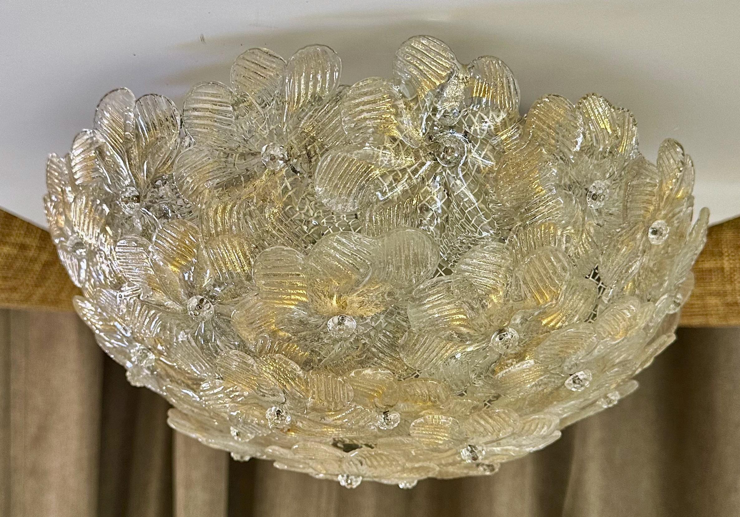 Murano Glass Floral Gold Pendant Flush Mount Light For Sale 3