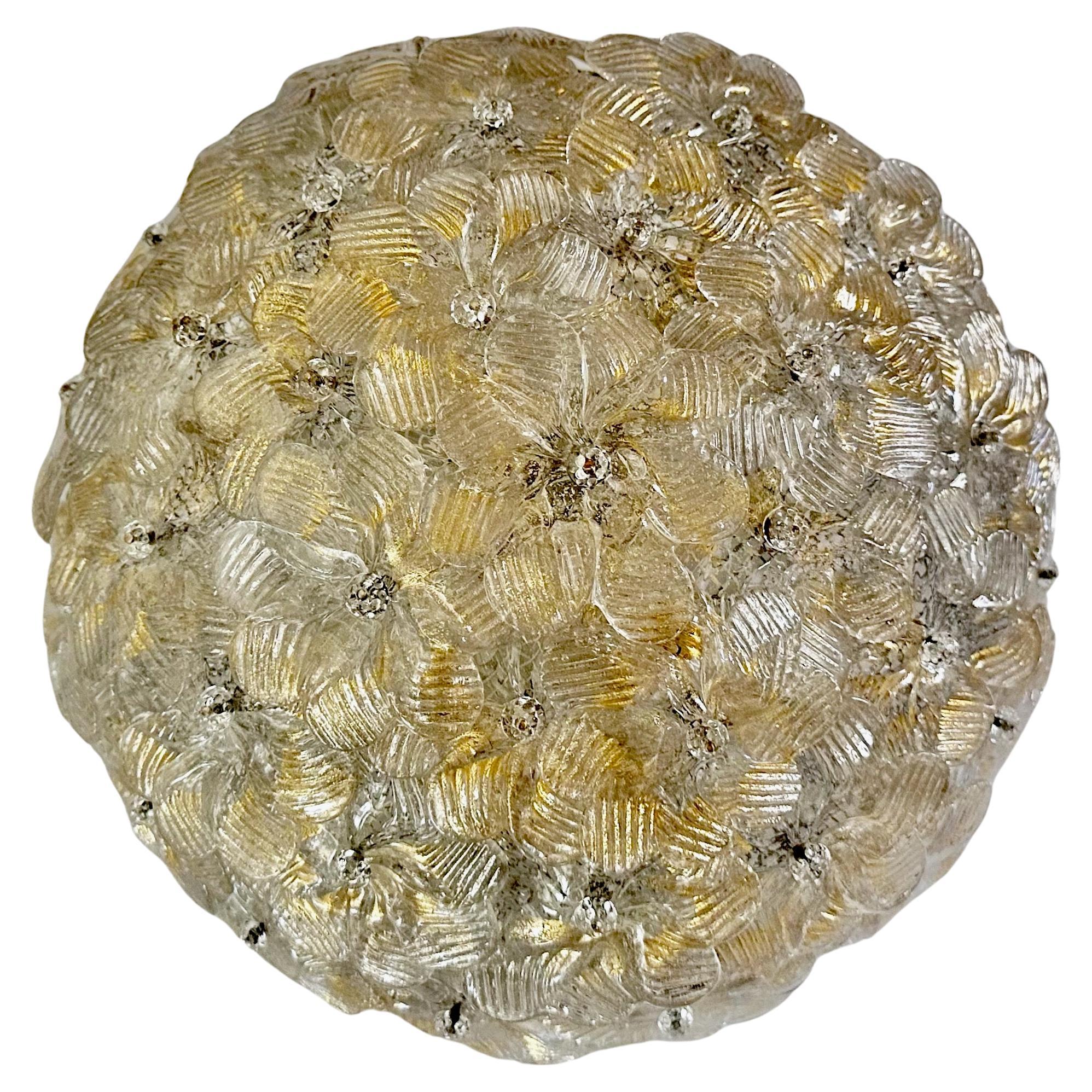 Murano Glass Floral Gold Pendant Flush Mount Light (lampe encastrée) en vente