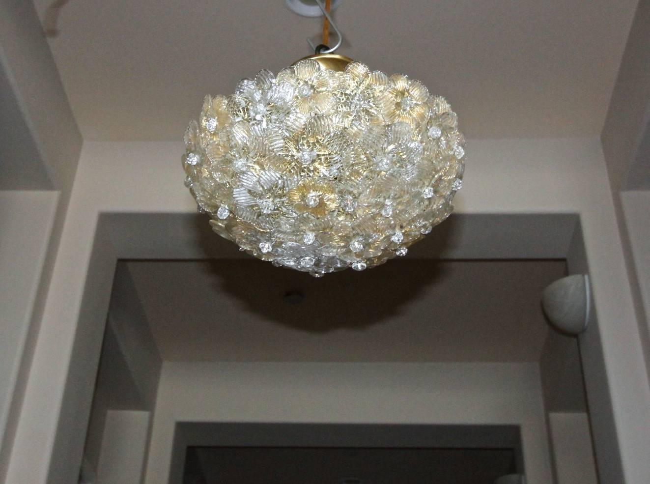 Mid-20th Century Murano Glass Floral Semi Flush Mount Ceiling Pendant Light