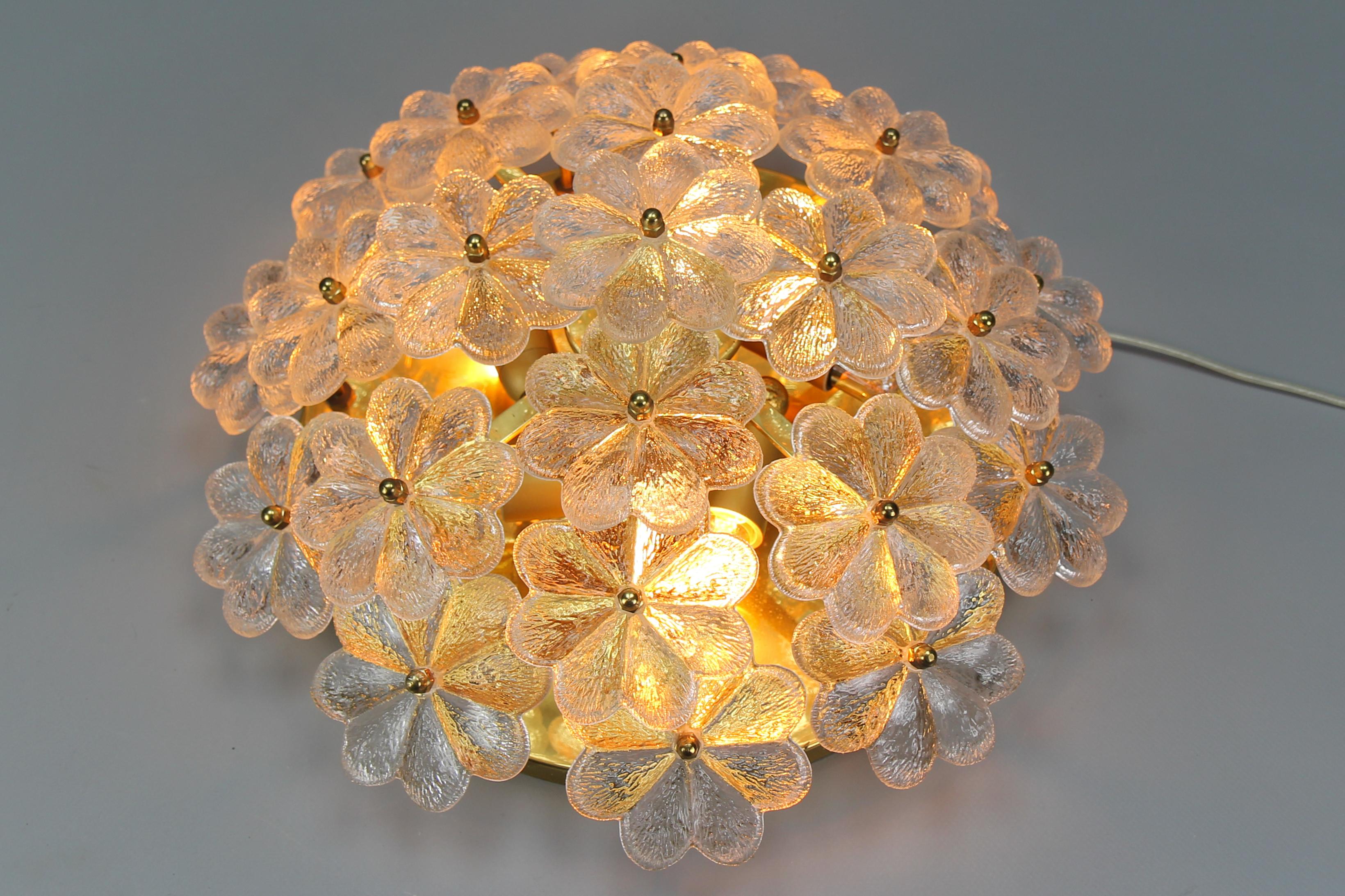 Murano Glass Flower and Brass Flush Mount by Ernst Palme, Germany, 1970s 5