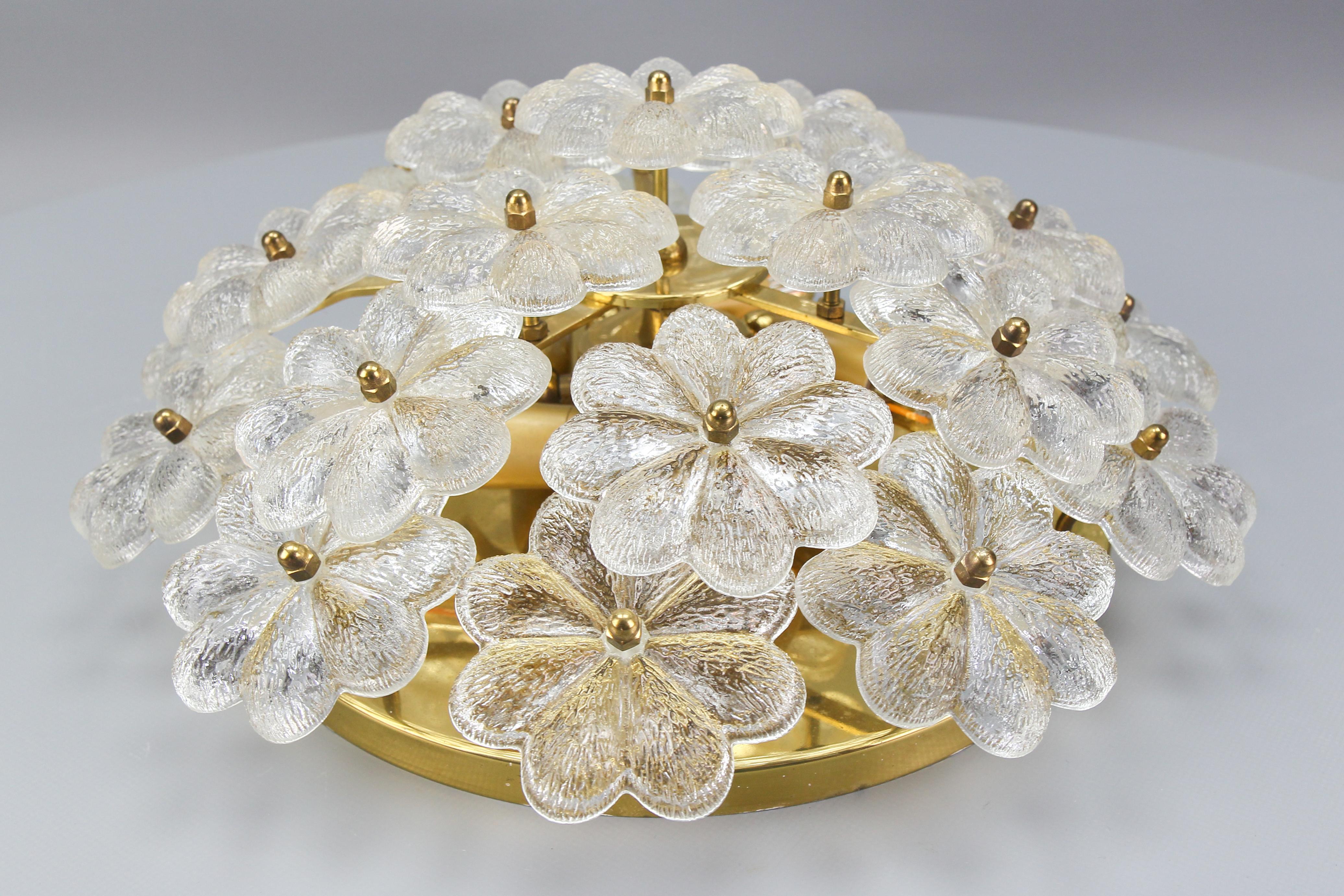 Murano Glass Flower and Brass Flush Mount by Ernst Palme, Germany, 1970s In Good Condition In Barntrup, DE