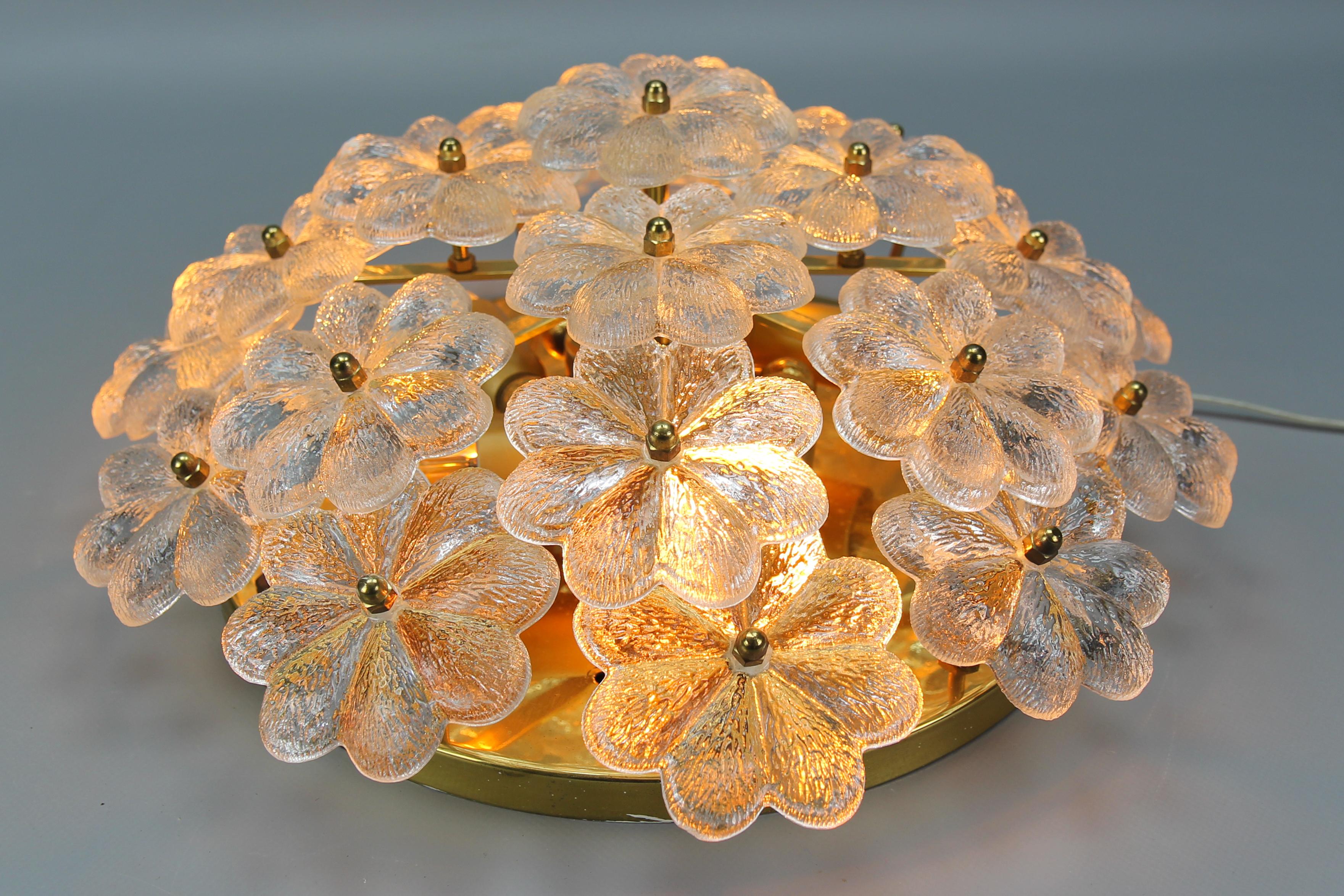 Late 20th Century Murano Glass Flower and Brass Flush Mount by Ernst Palme, Germany, 1970s