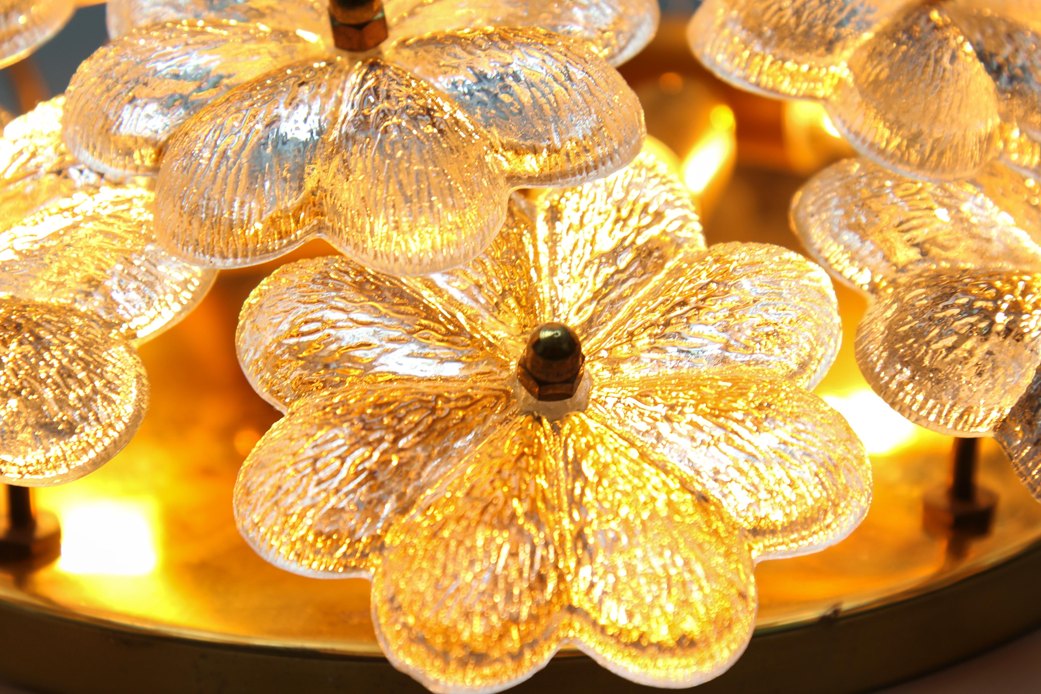 Murano Glass Flower and Brass Flush Mount by Ernst Palme, Germany, 1970s 2