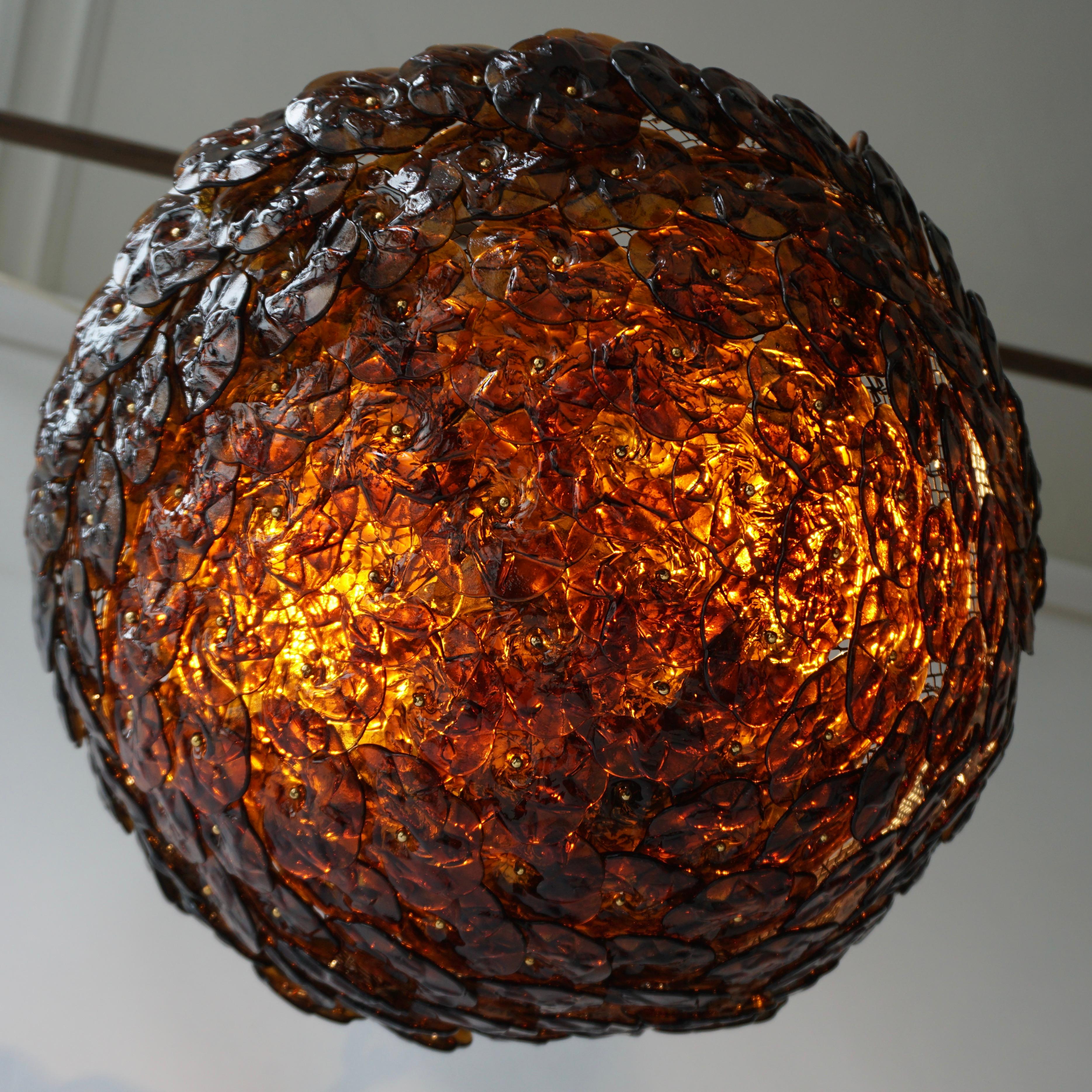 Brass Murano Glass Flower Basket Flush Mount Wall Lamp by Barovier & Toso, 1960s For Sale