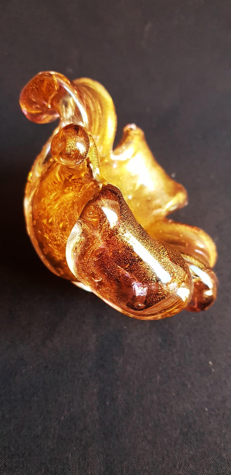 Murano Glass Flower Centerpiece with Gold Leaf by Alfredo Barbini For