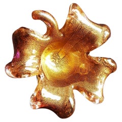 Vintage Murano Glass Flower Centerpiece with Gold Leaf by Alfredo Barbini