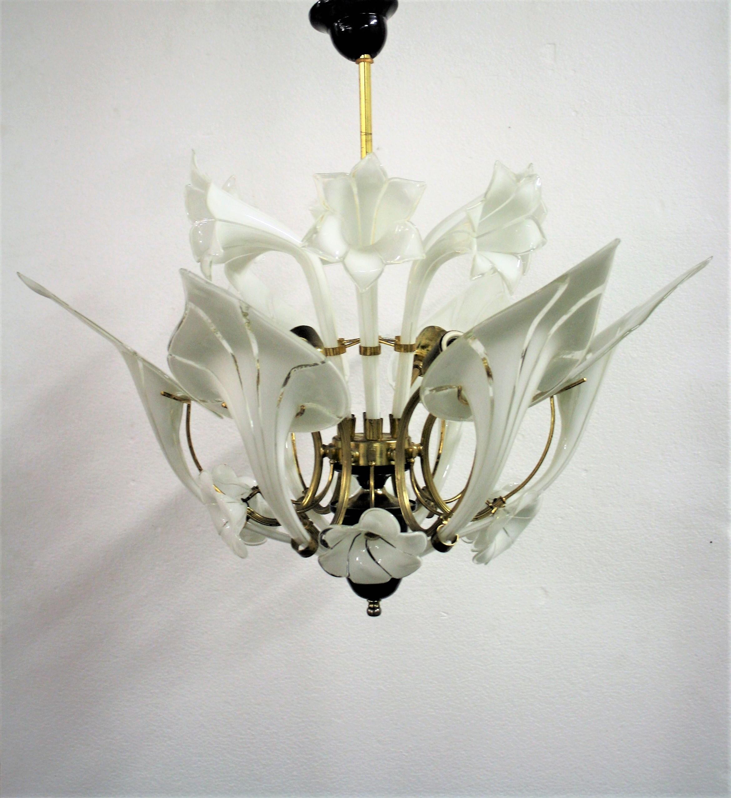 Murano Glass Flower Chandelier, 1960s 4