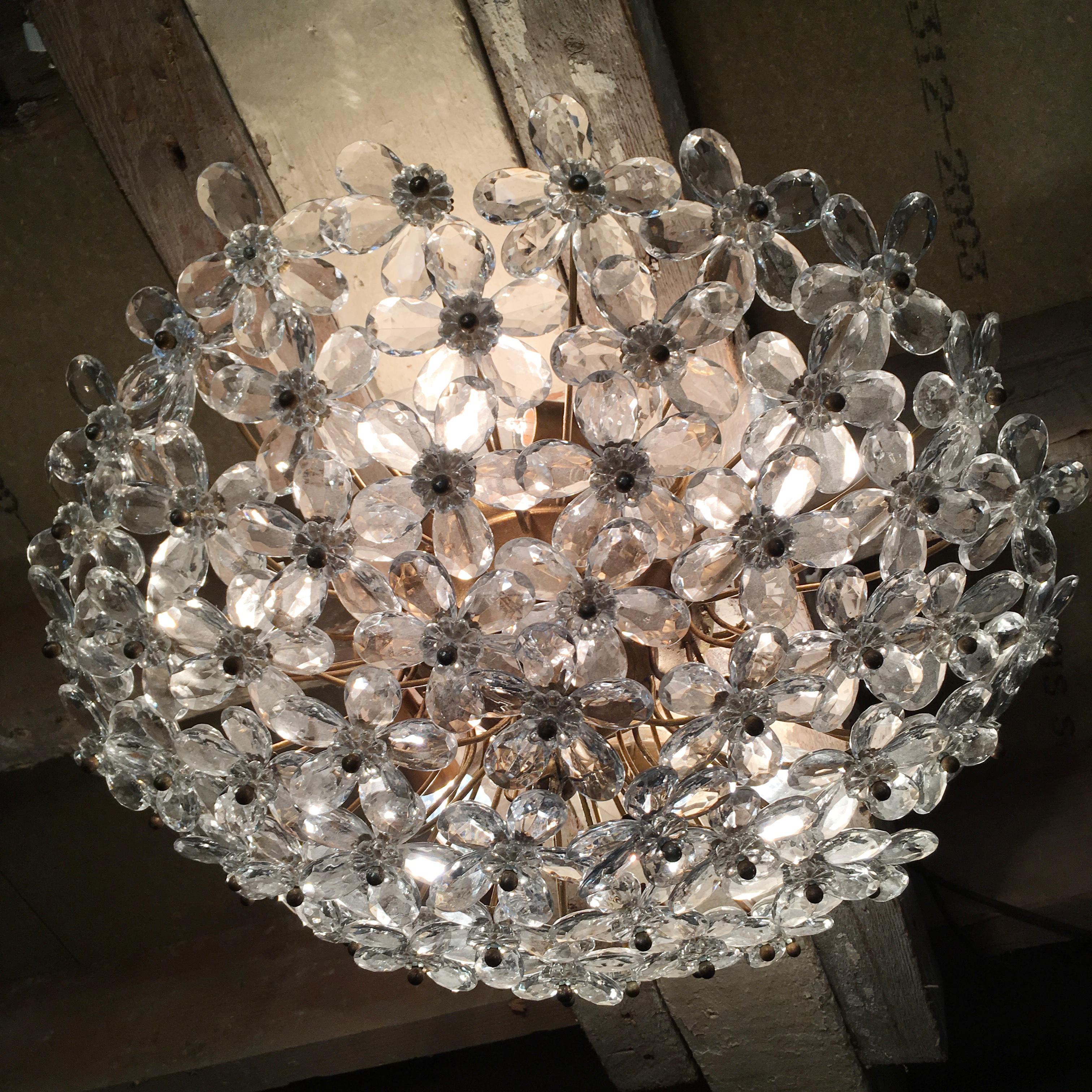 Murano Glass Flower Flush Light, 1960s, Italy In Good Condition In Hastings, GB