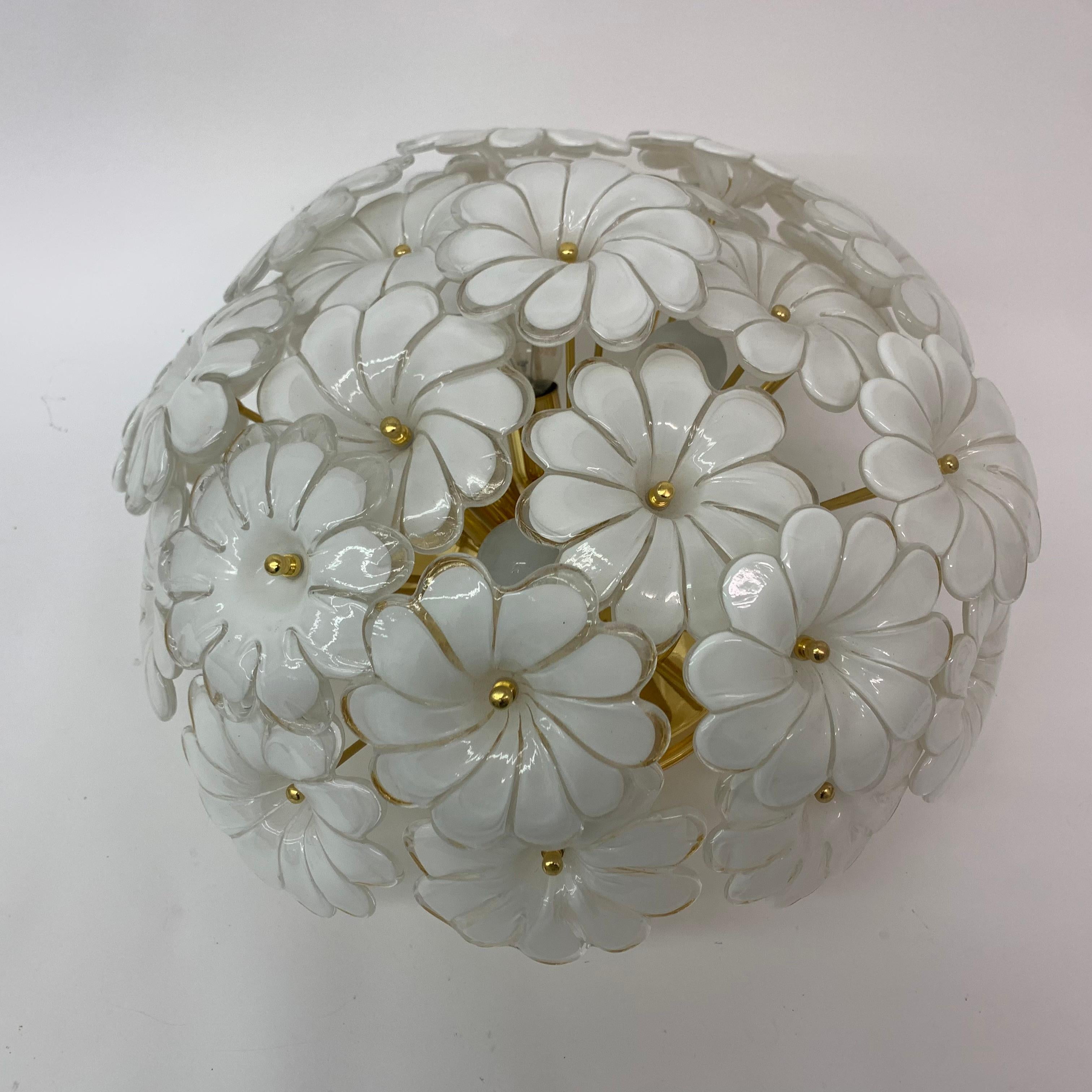 Murano Glass Flower Italian Ceiling Lamp, 1970s For Sale 5