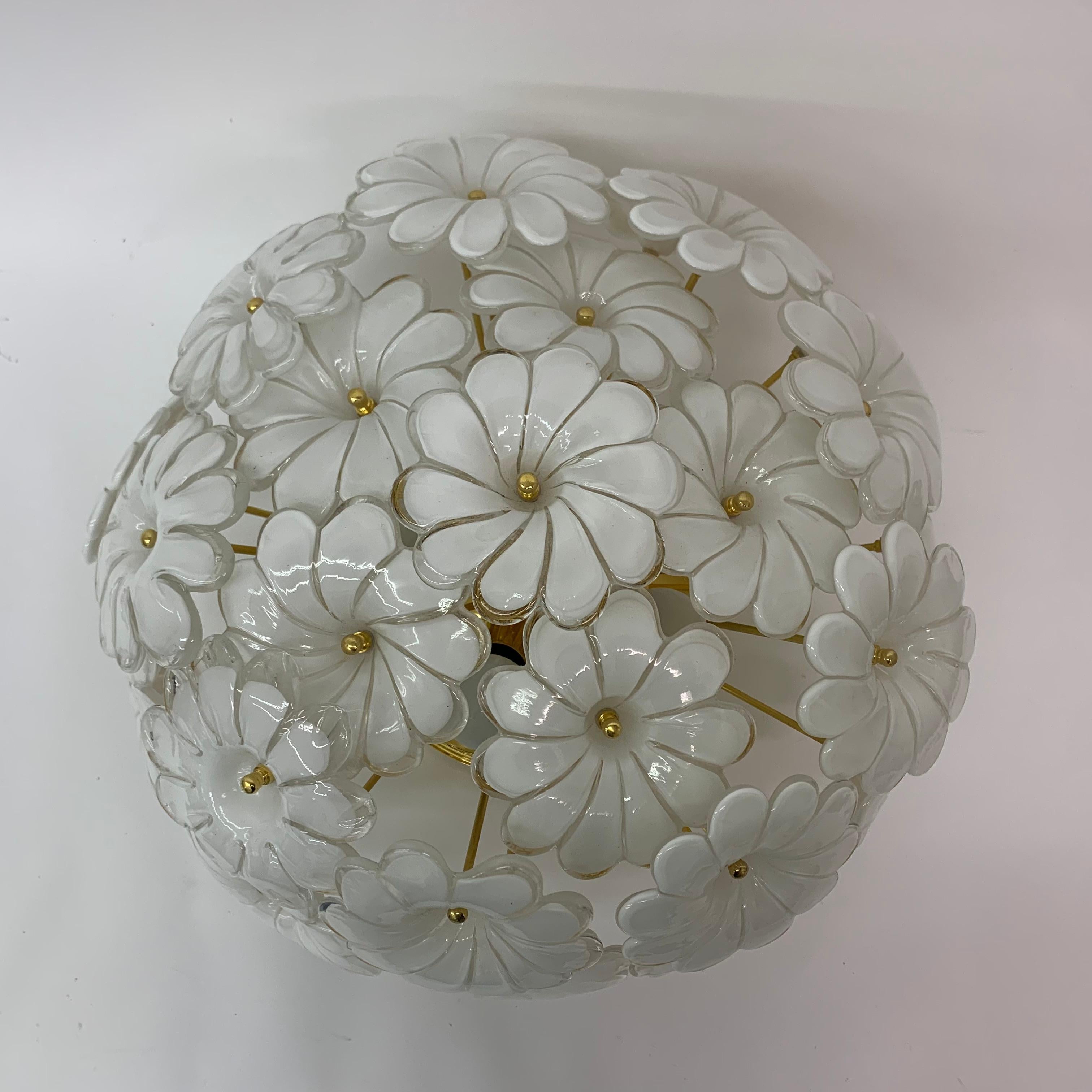 Murano Glass Flower Italian Ceiling Lamp, 1970s For Sale 6