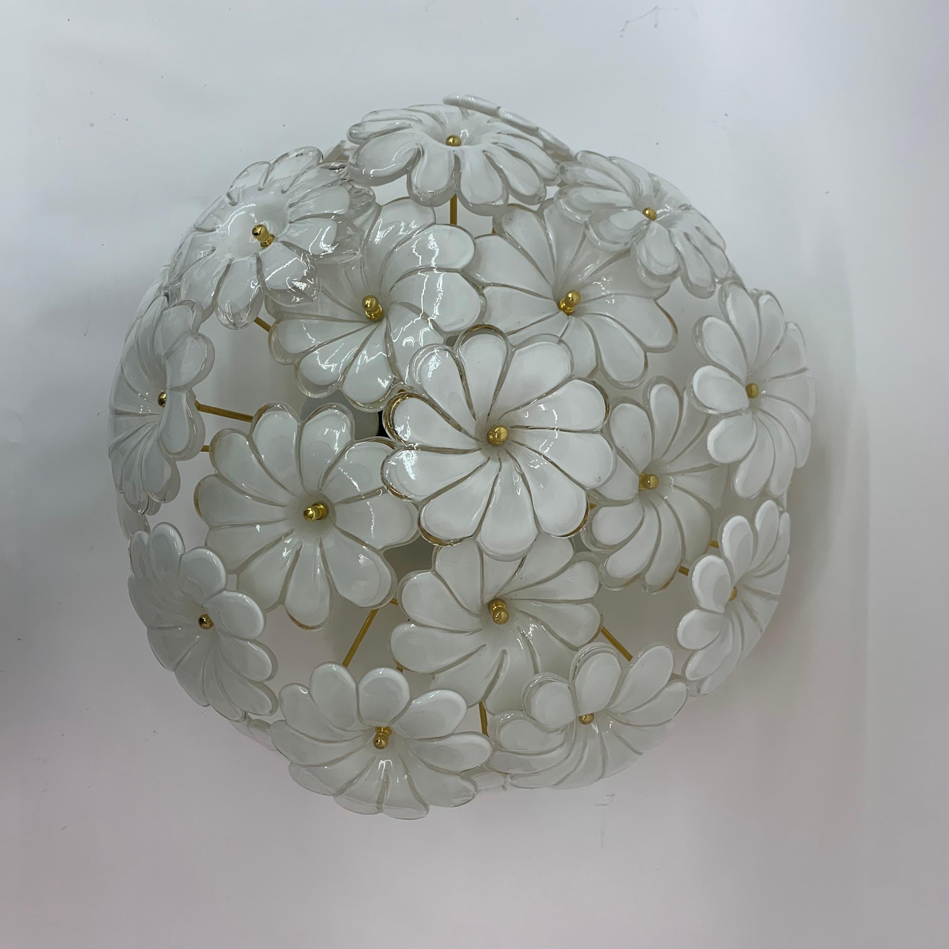 Murano Glass Flower Italian Ceiling Lamp, 1970s For Sale 7