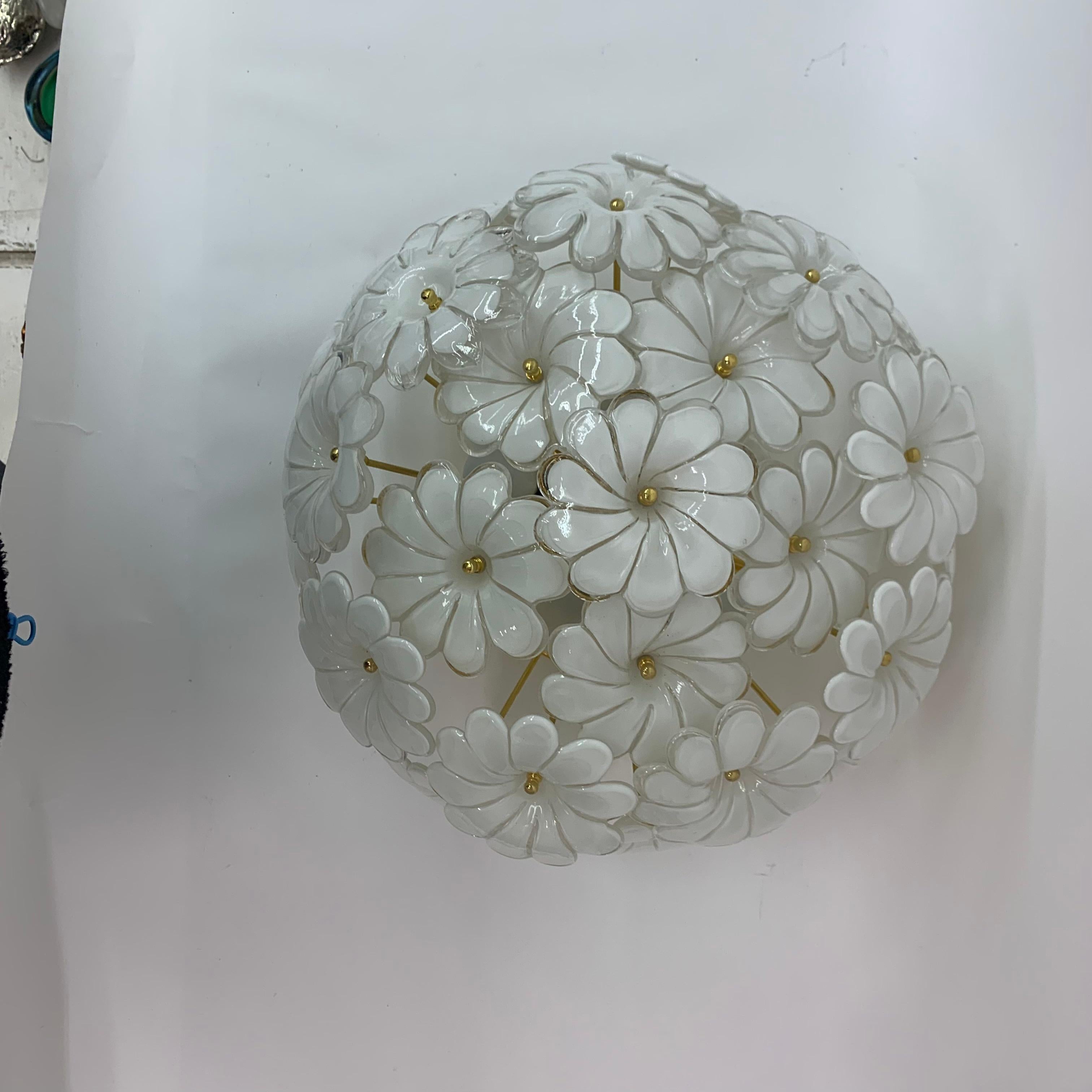 Murano Glass Flower Italian Ceiling Lamp, 1970s For Sale 8