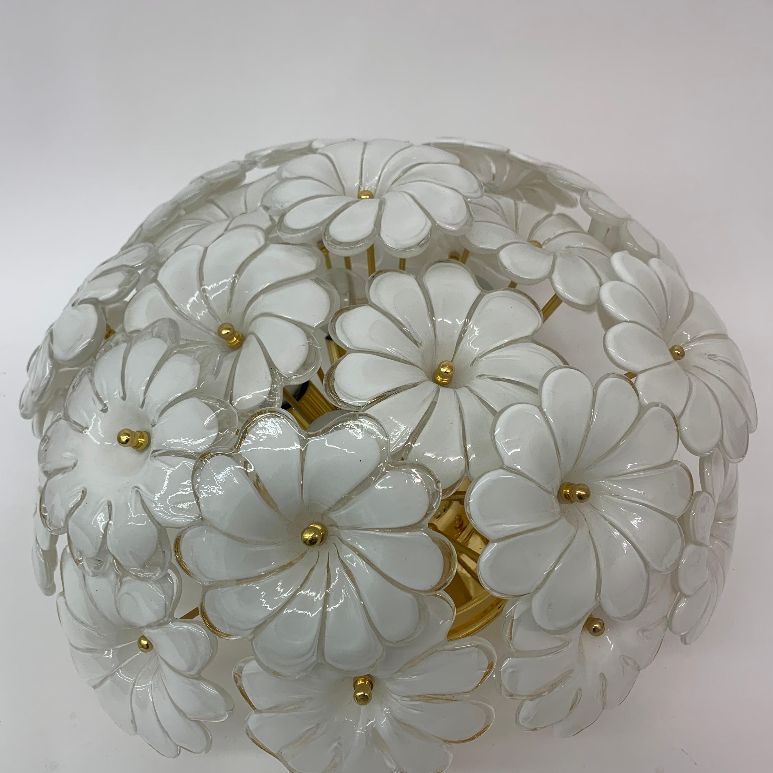Murano Glass Flower Italian Ceiling Lamp, 1970s For Sale 9