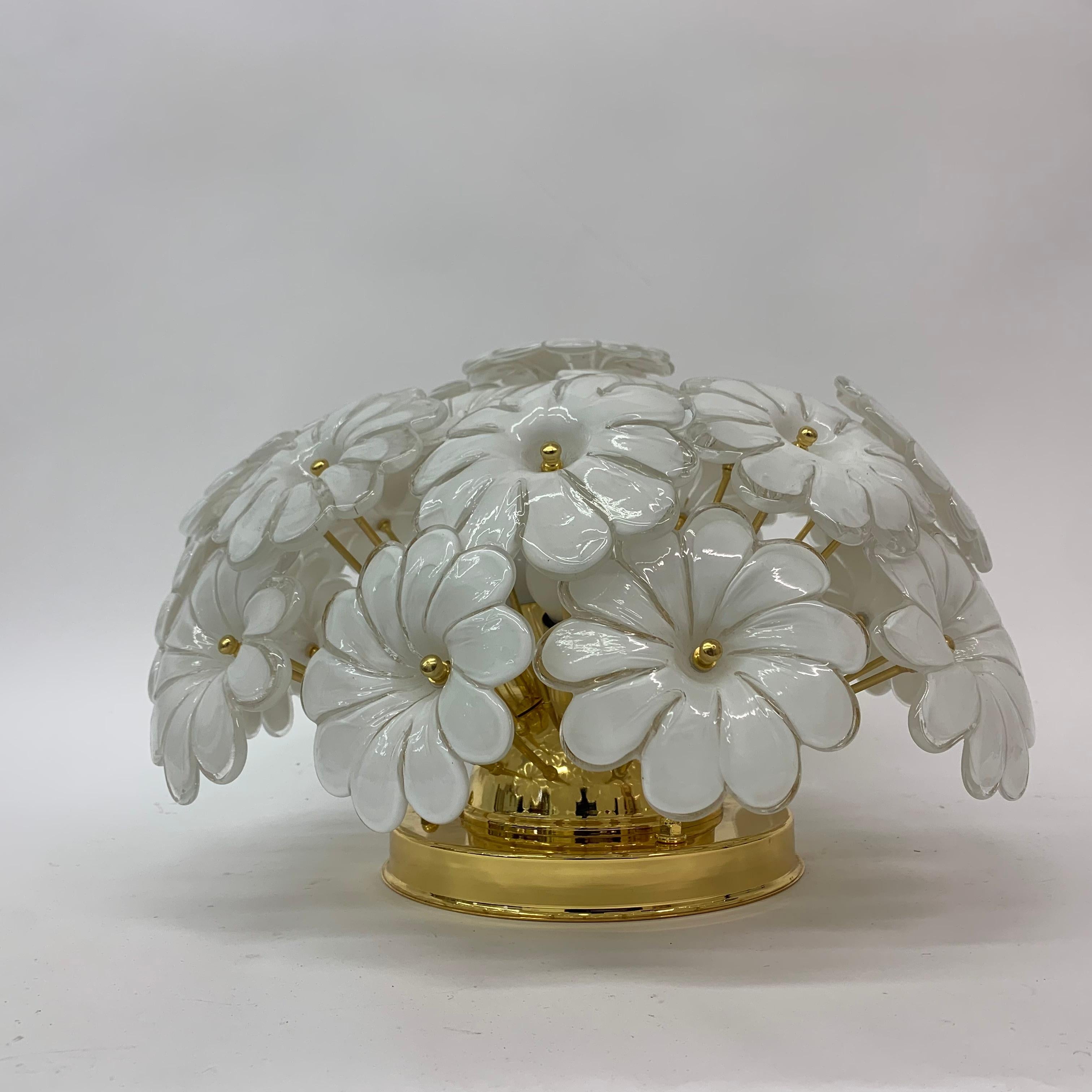 Hollywood Regency Murano Glass Flower Italian Ceiling Lamp, 1970s For Sale