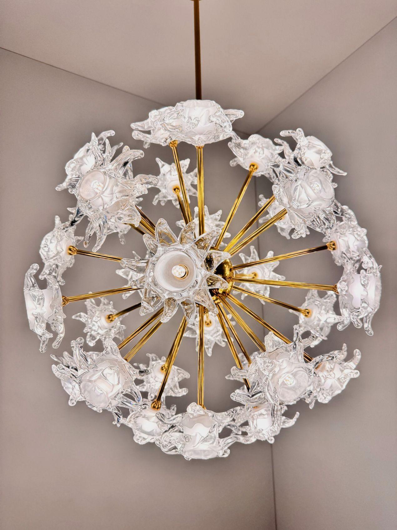 Fine XX secolo Lampadario Sputnik a fiore in vetro di Murano in vendita