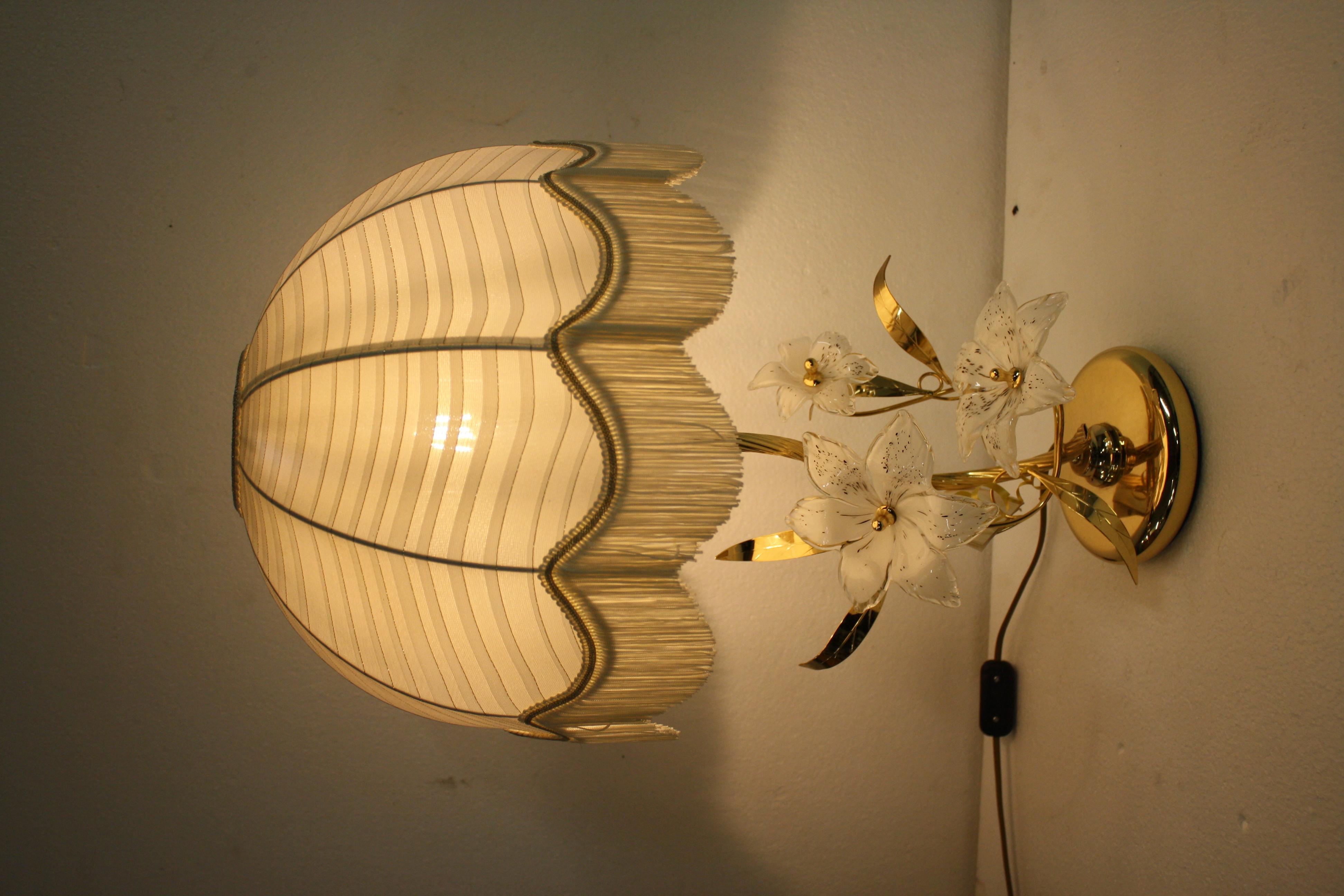Brass Murano Glass Flower Table Lamp, 1970s