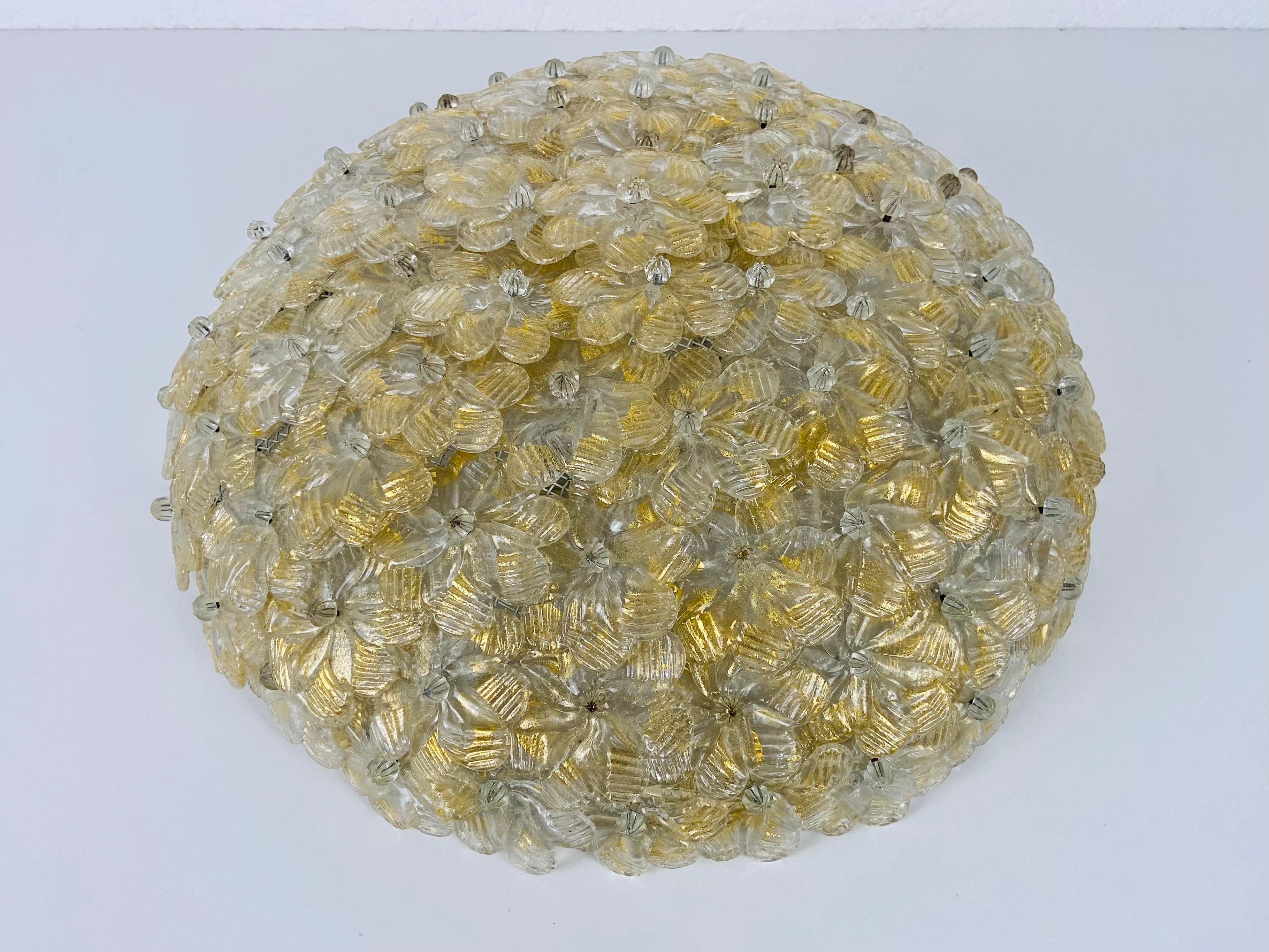 Hand-Crafted Murano Glass Flush Mount by Barovier & Toso Italy, 1980s