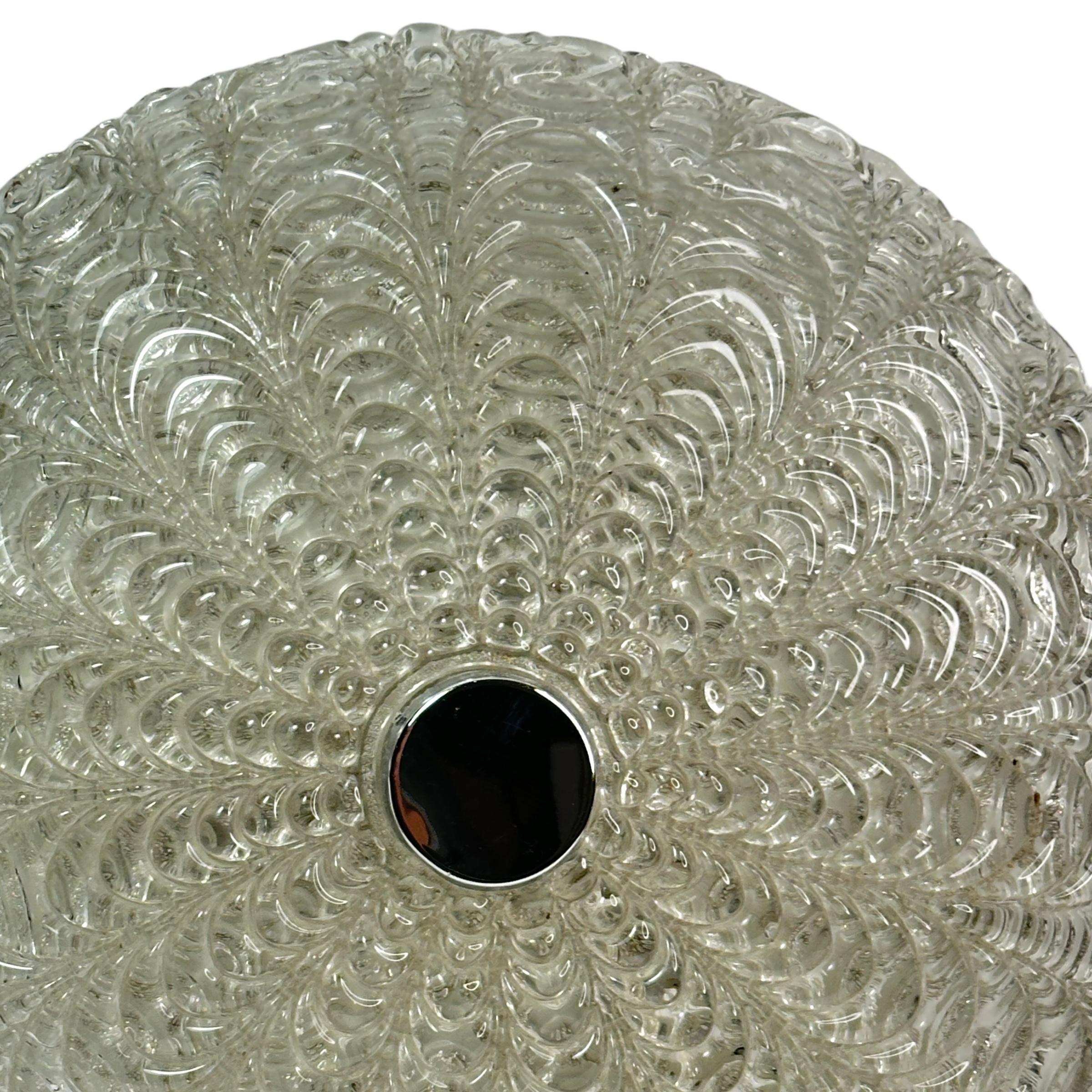 Late 20th Century Murano Glass Flush Mount Ceiling Light vintage Italy, 1970s Venini Style For Sale
