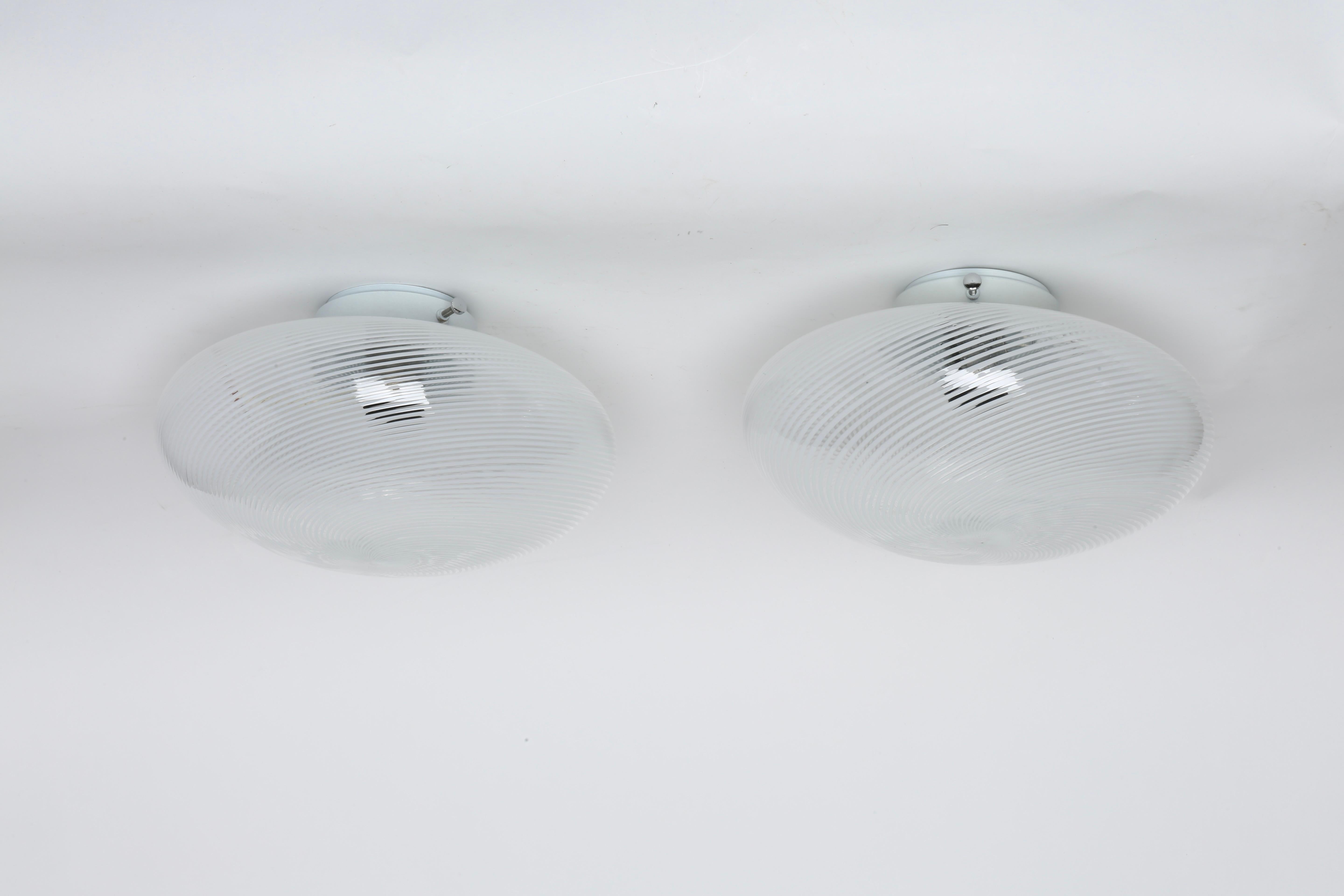 Italian Murano Glass Flush Mount Ceiling or Wall lights, set of 2 For Sale