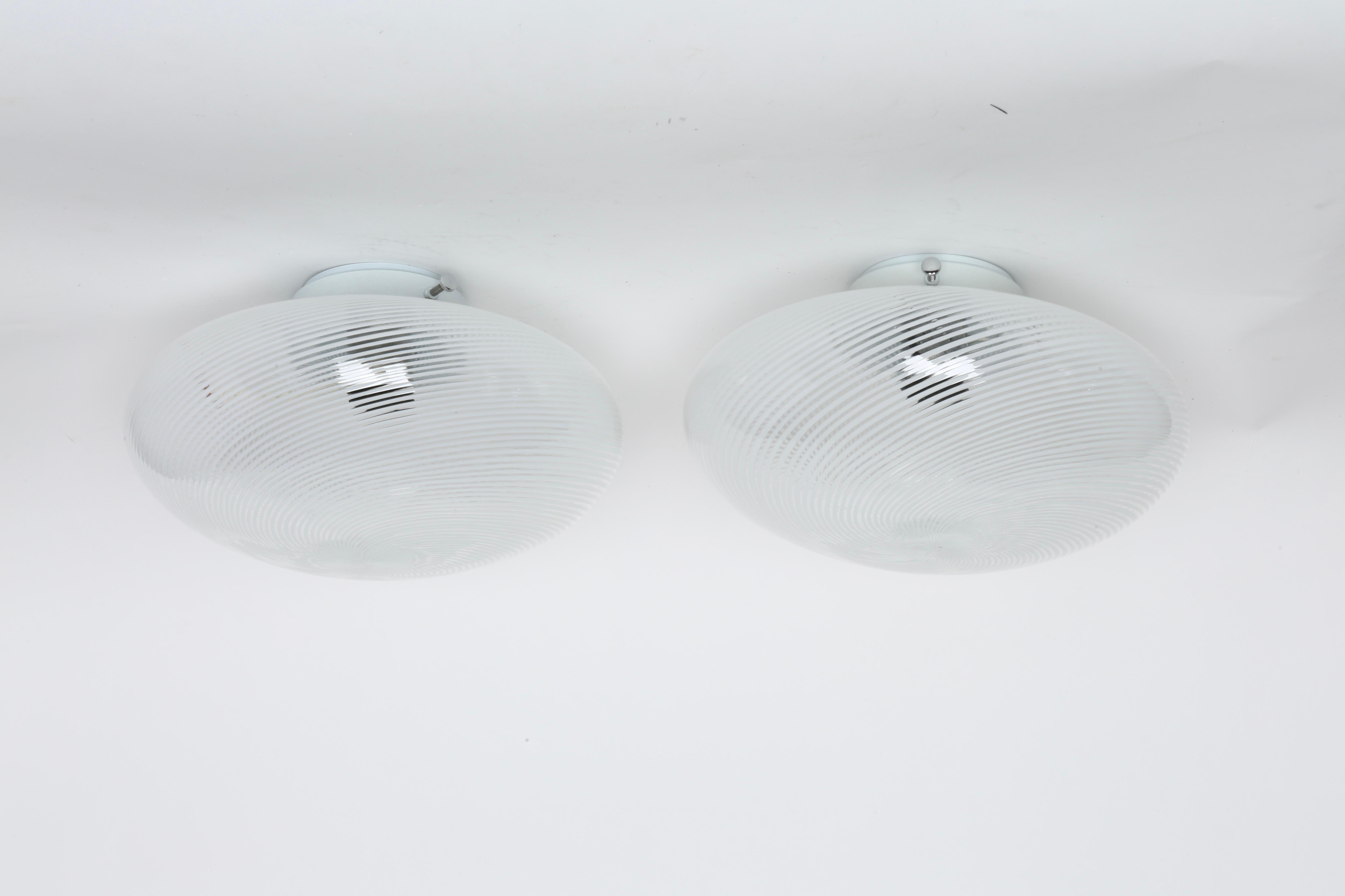 Late 20th Century Murano Glass Flush Mount Ceiling or Wall lights, set of 2 For Sale
