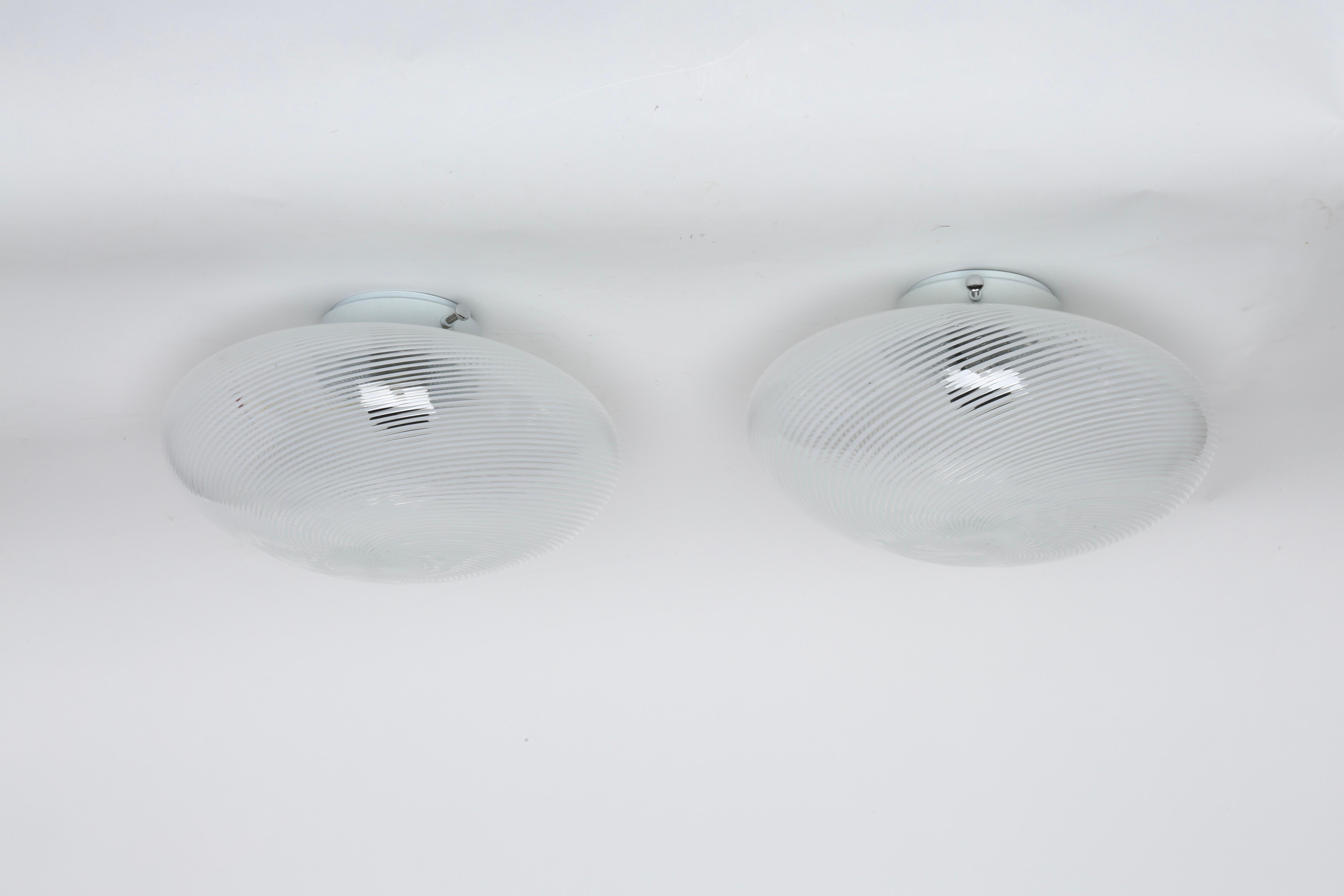 Metal Murano Glass Flush Mount Ceiling or Wall lights, set of 2 For Sale