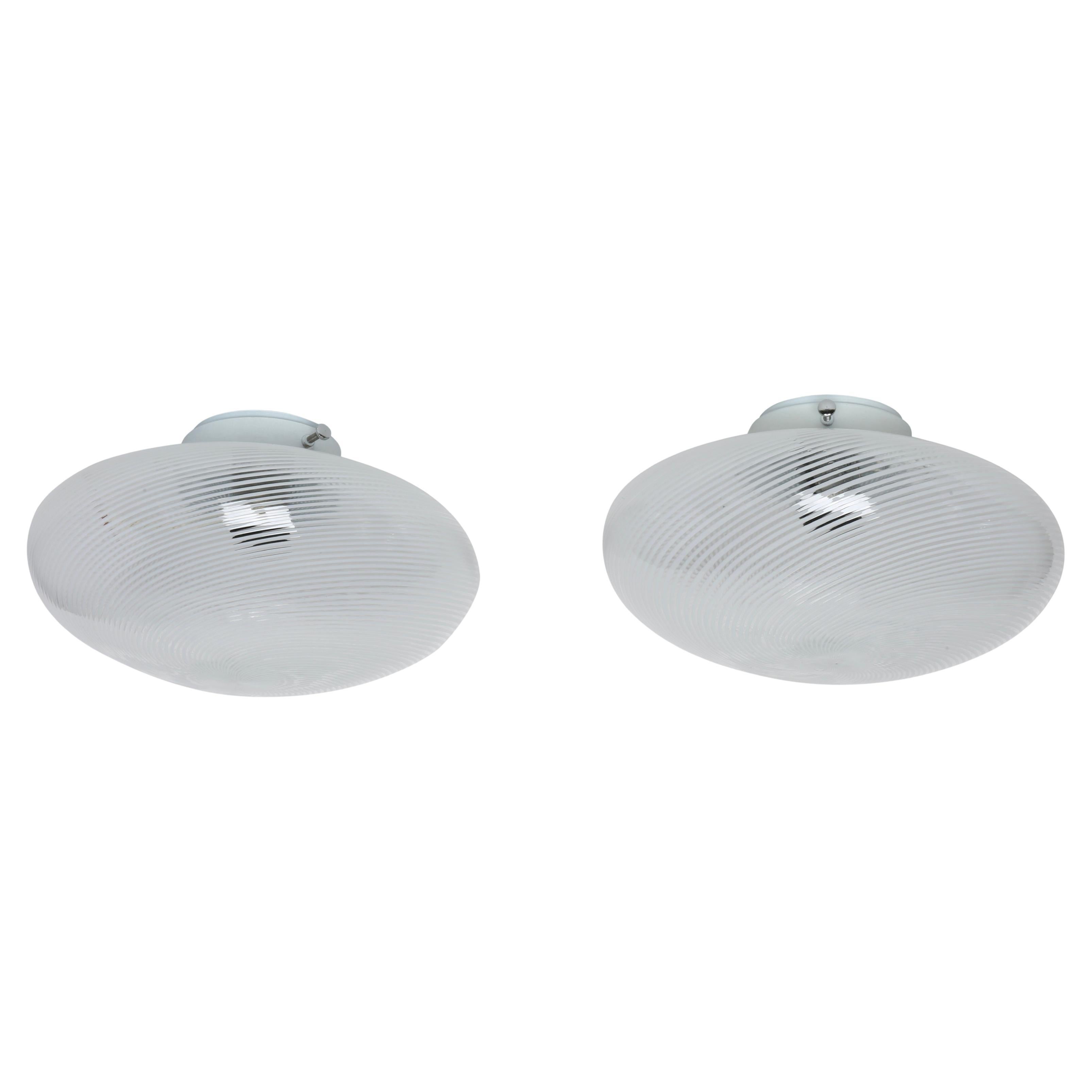 Murano Glass Flush Mount Ceiling or Wall lights, set of 2 Italy circa 1970s