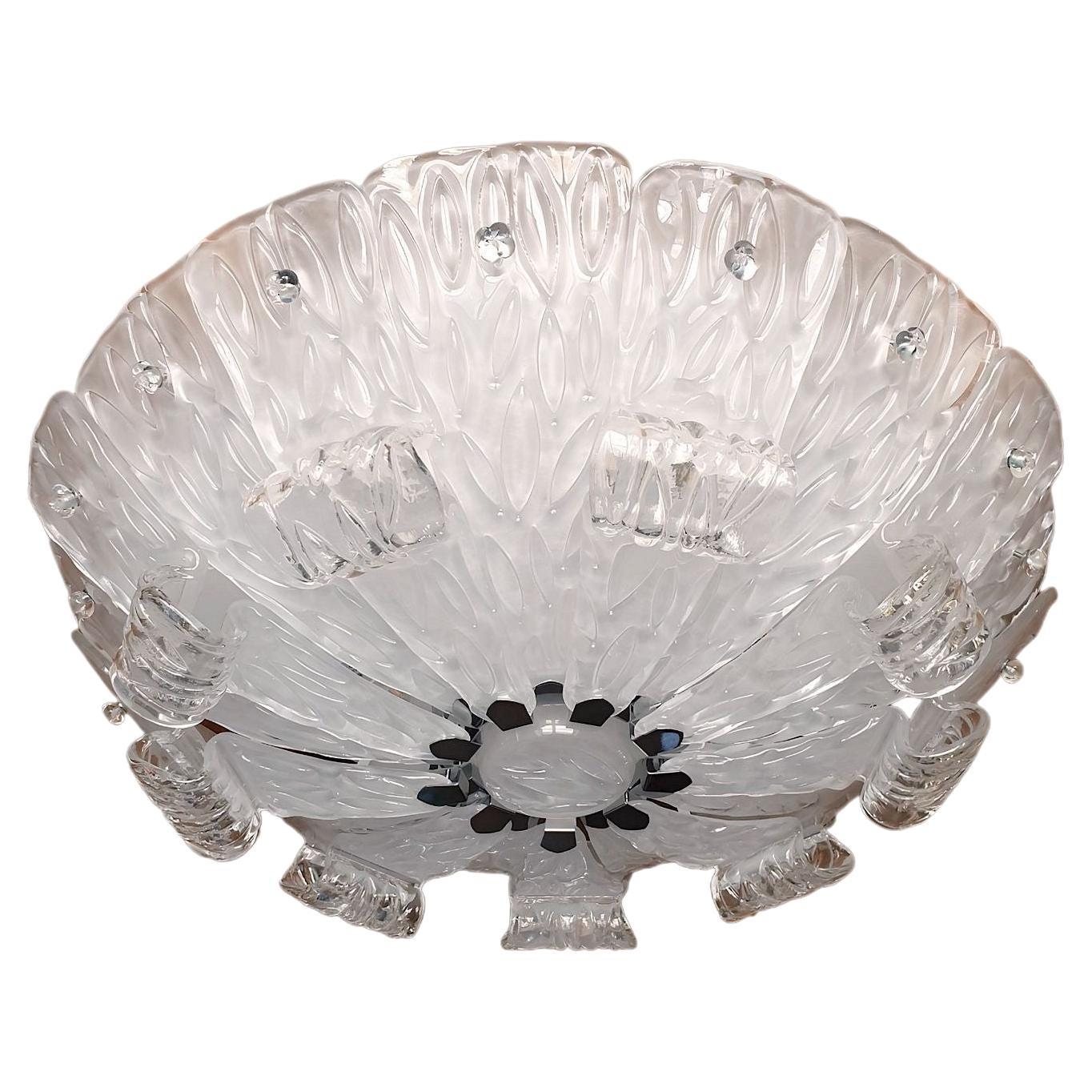 Murano glass Flush Mount Chandelier 1980s
