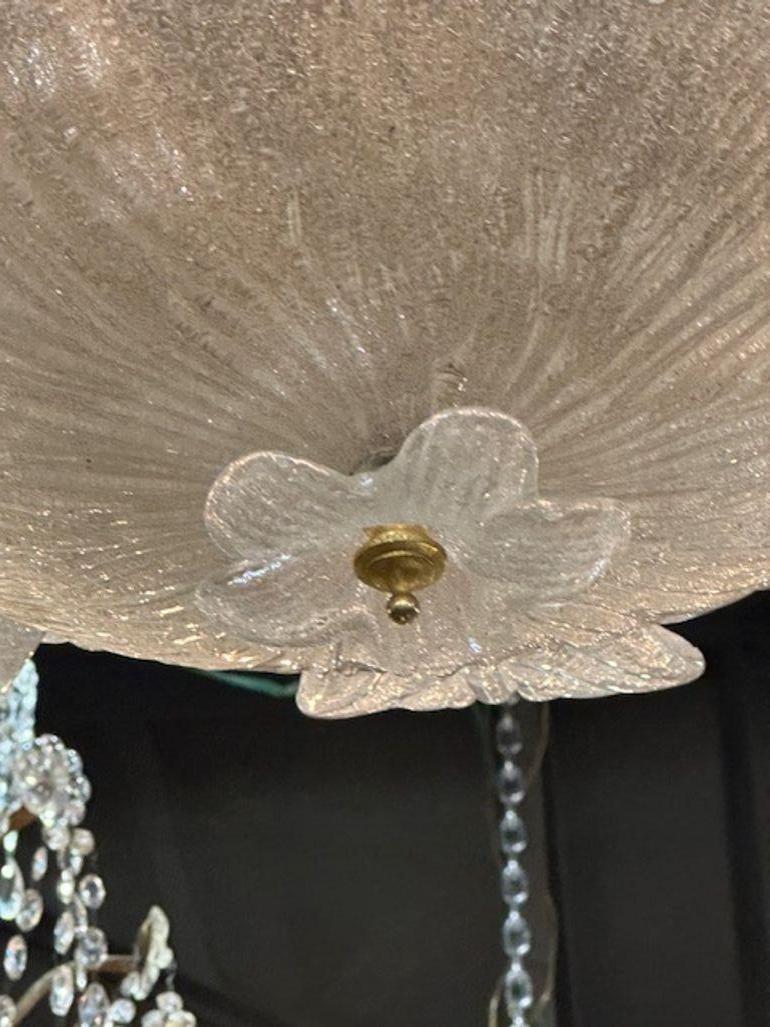 Mid-20th Century Murano Glass Flush Mount Chandelier For Sale