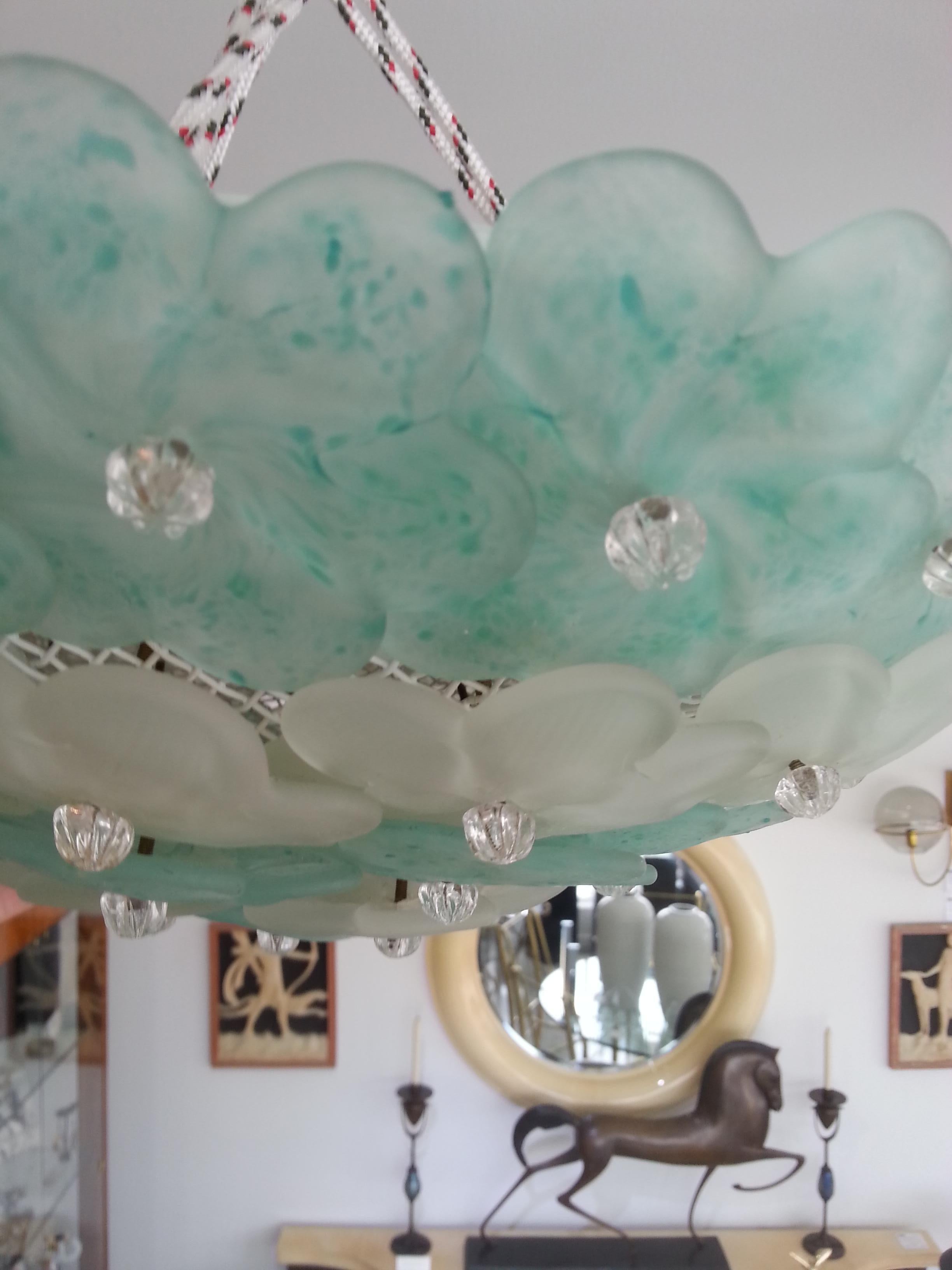 Murano Glass Flush Mount Chandelier In Good Condition In West Palm Beach, FL