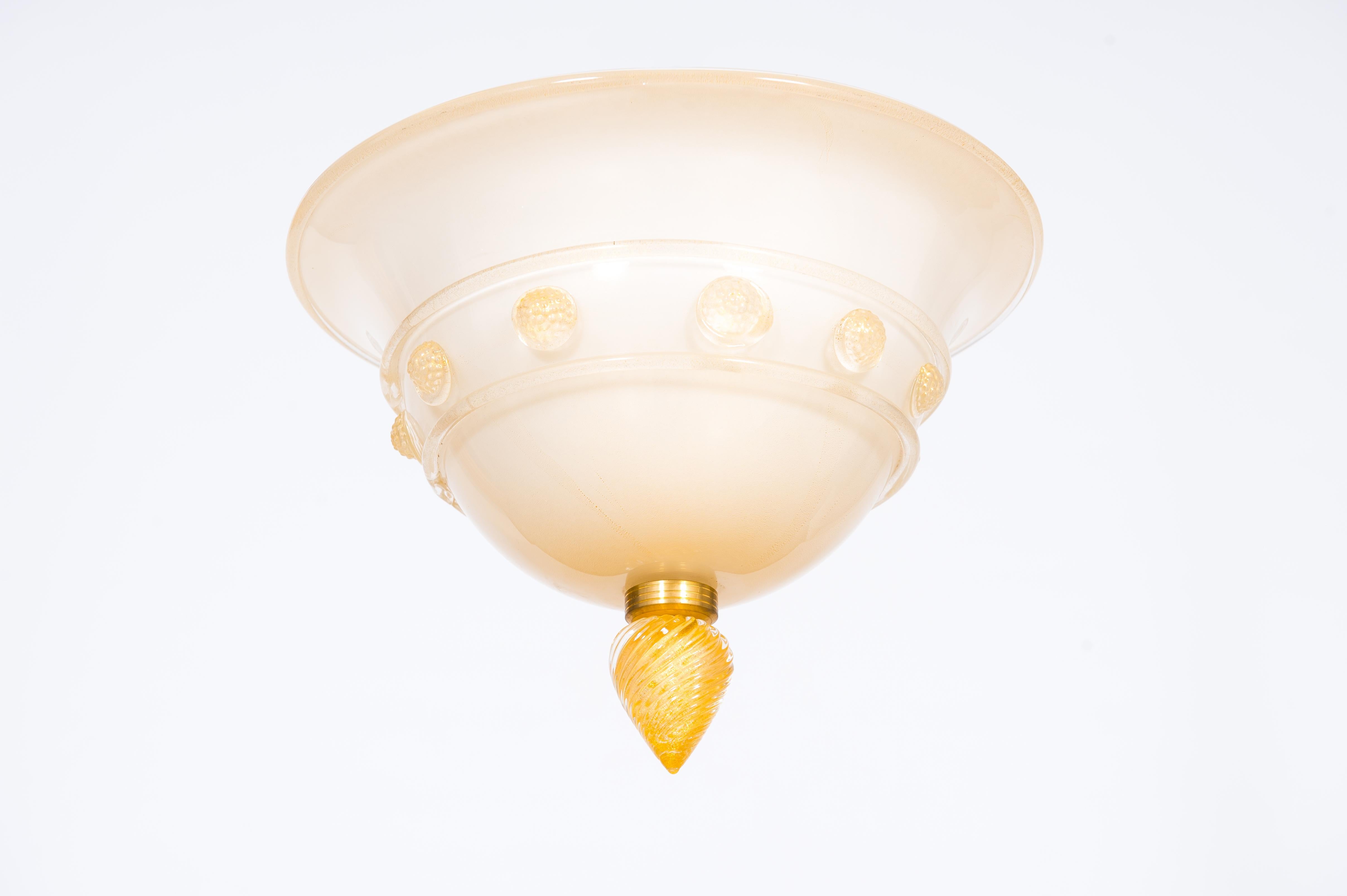 Muranoglas Flush Mount Elfenbein und Gold Farbe Decò, Italien (Art déco) im Angebot