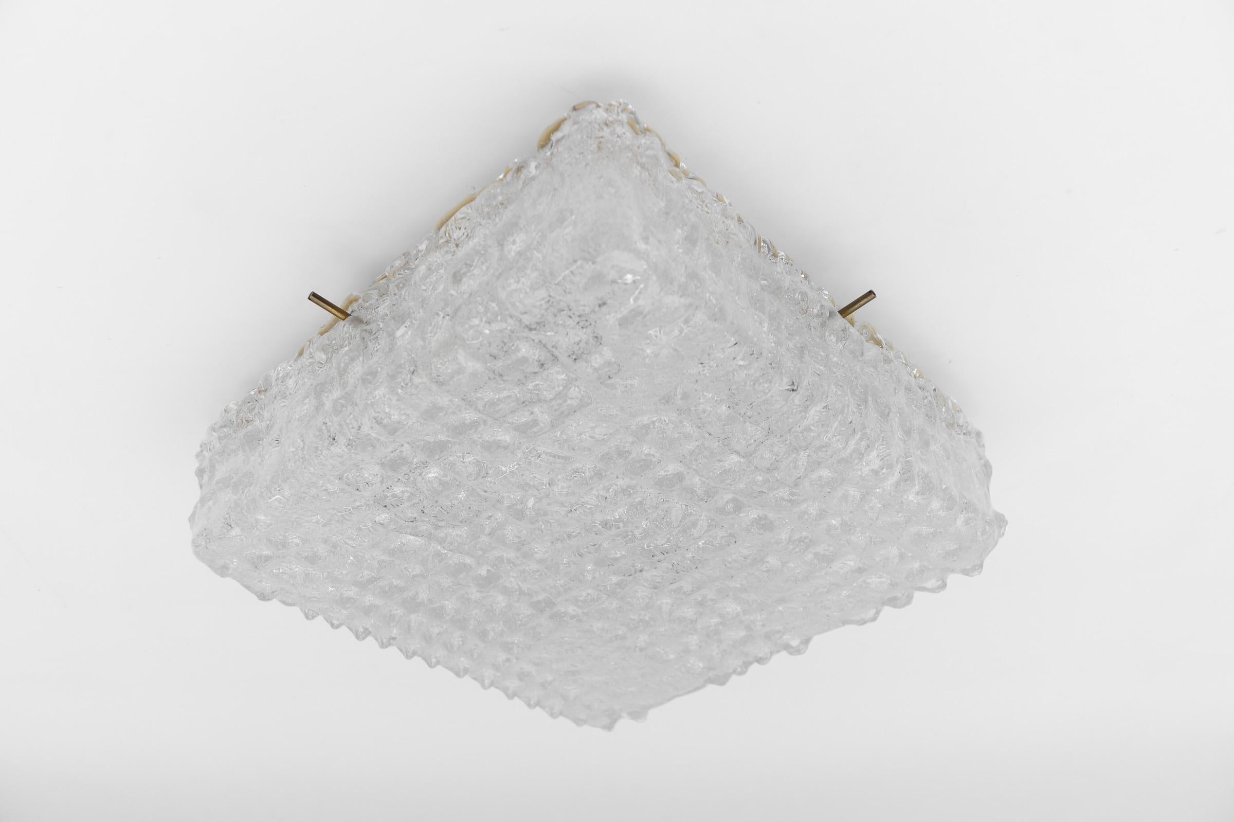 Murano Glass Flush Mount Lamp with Crocodile Skin Surface Texture by Hillebrand For Sale 6