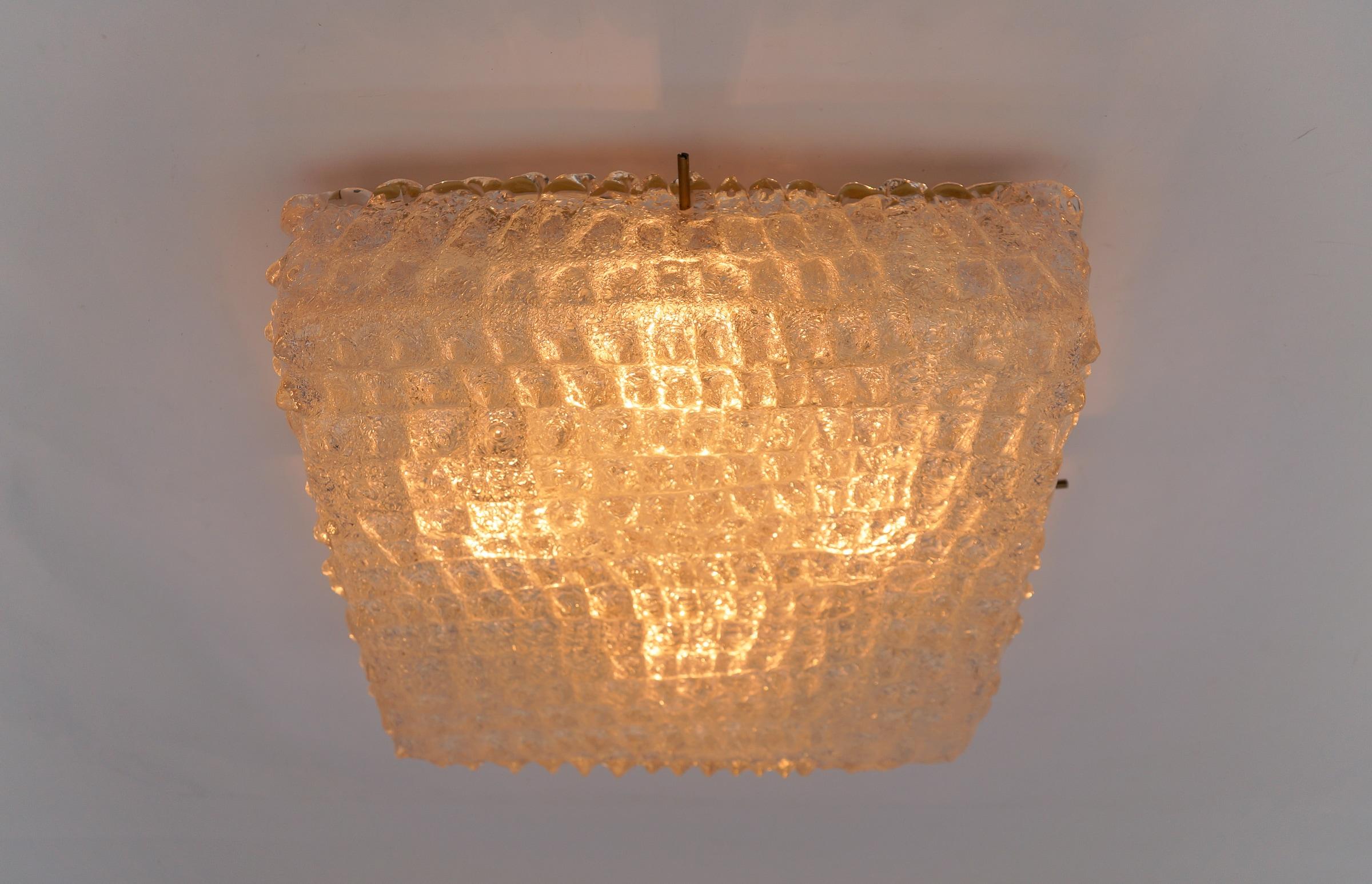 German Murano Glass Flush Mount Lamp with Crocodile Skin Surface Texture by Hillebrand For Sale
