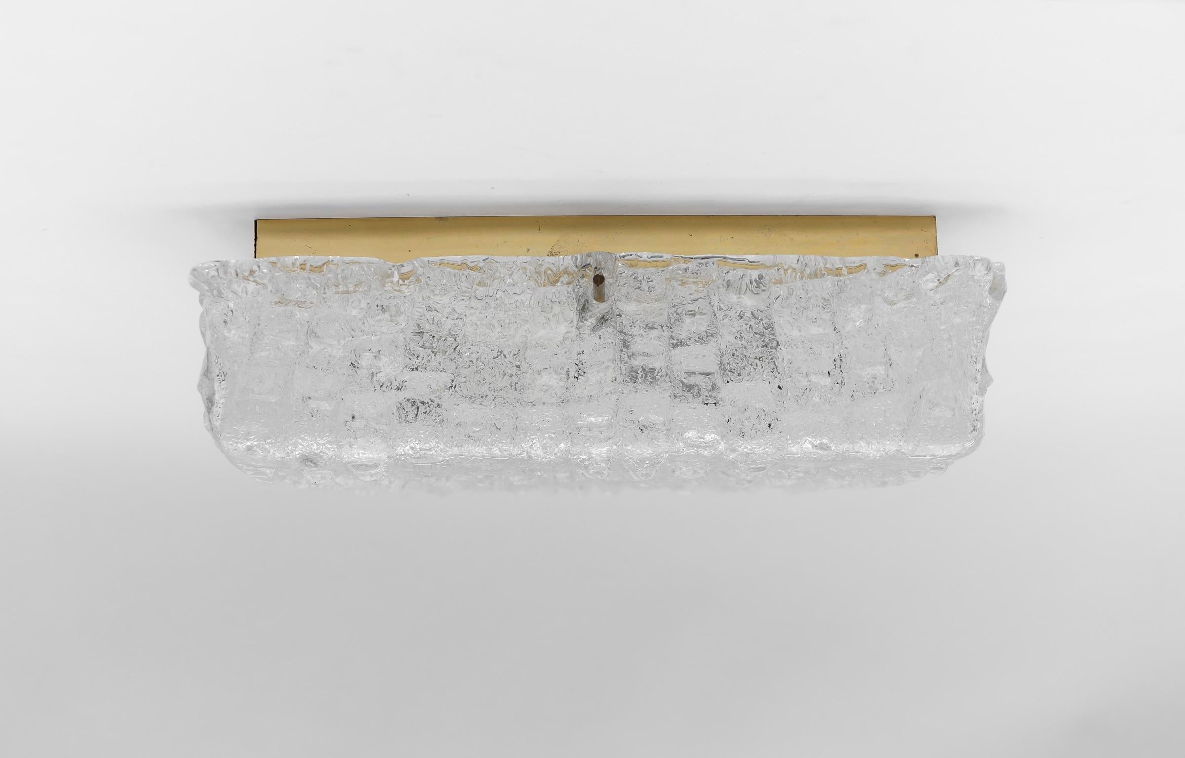 Mid-20th Century Murano Glass Flush Mount Lamp with Crocodile Skin Surface Texture by Hillebrand For Sale