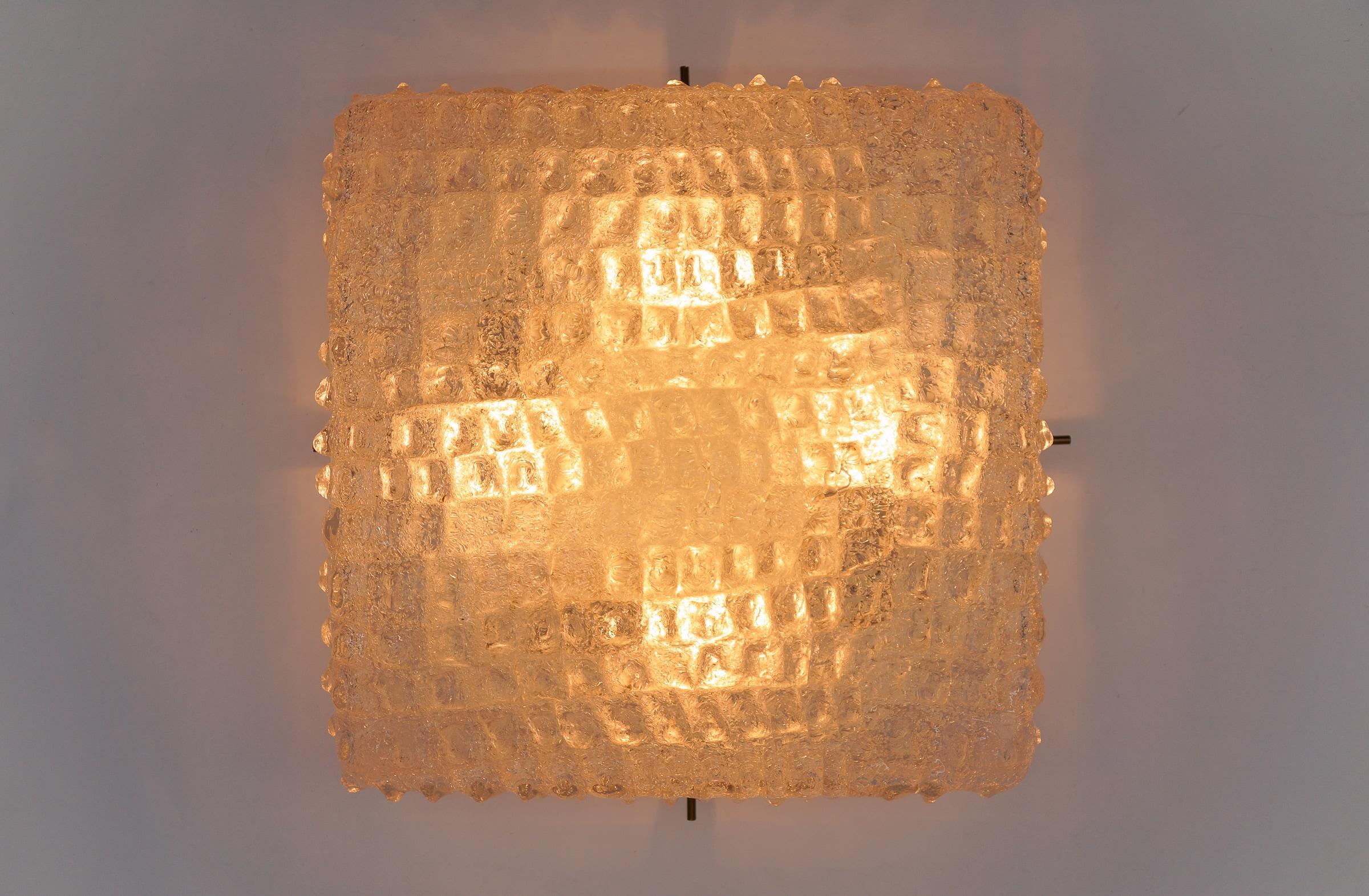 Murano Glass Flush Mount Lamp with Crocodile Skin Surface Texture by Hillebrand For Sale 2
