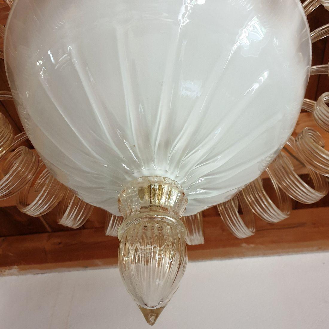 White Murano Glass Flush Mount Light, Italy For Sale 4