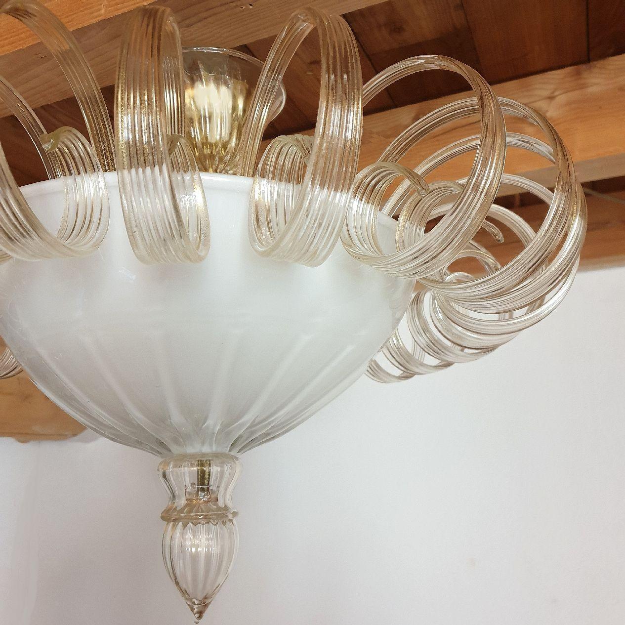 White Murano Glass Flush Mount Light, Italy For Sale 2