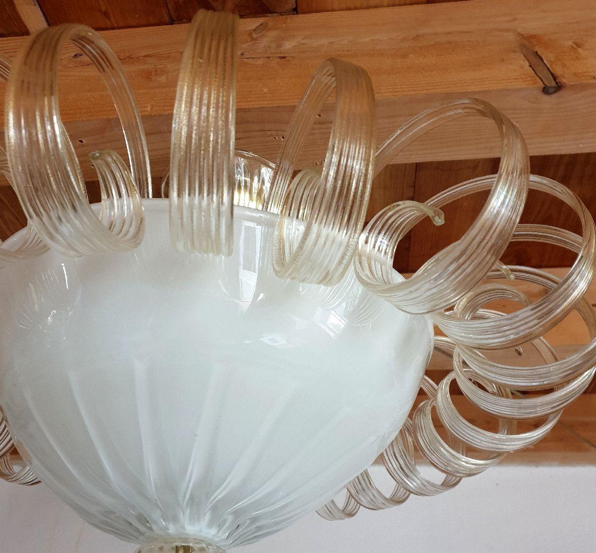 White Murano Glass Flush Mount Light, Italy For Sale 3