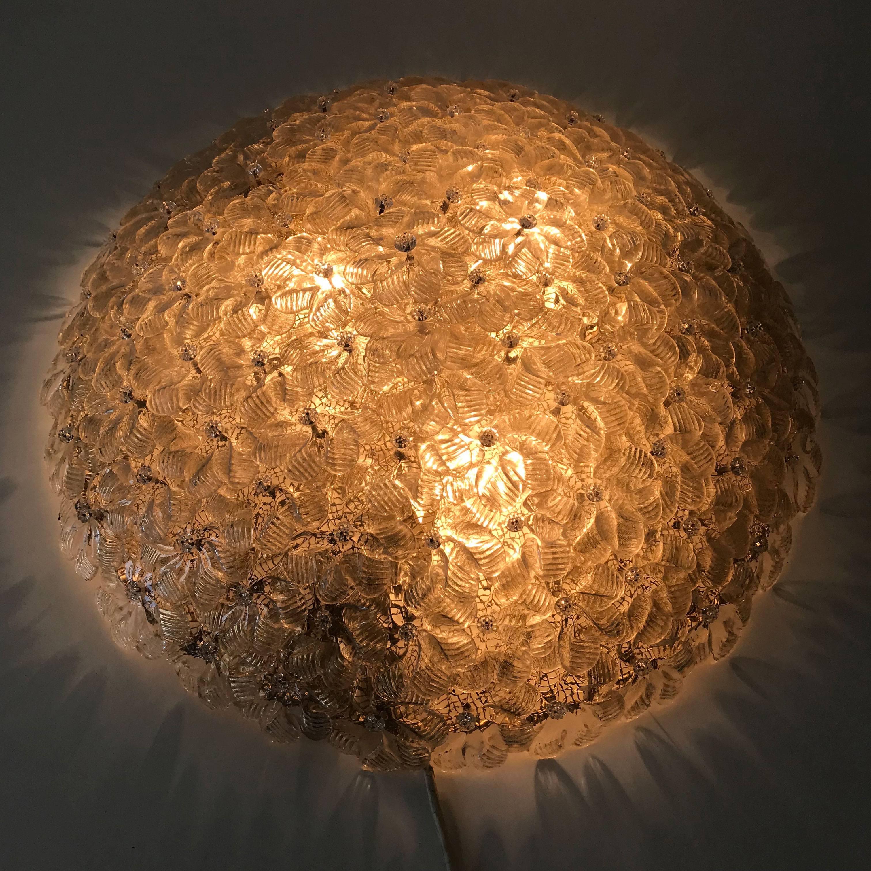 Italian Murano Glass Flush Mount Wall Lamp or Ceiling Fixture by Barovier & Toso, 1960s