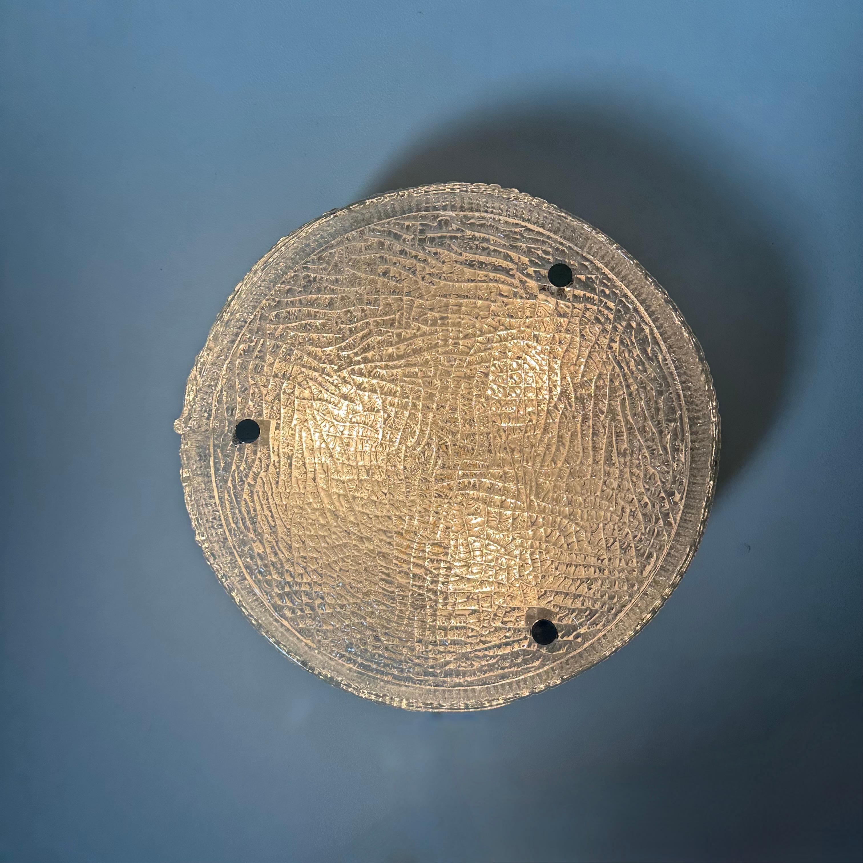 Murano Glass Flushmount Fixture by Kaiser, Germany, 1960s In Good Condition For Sale In Delft, NL