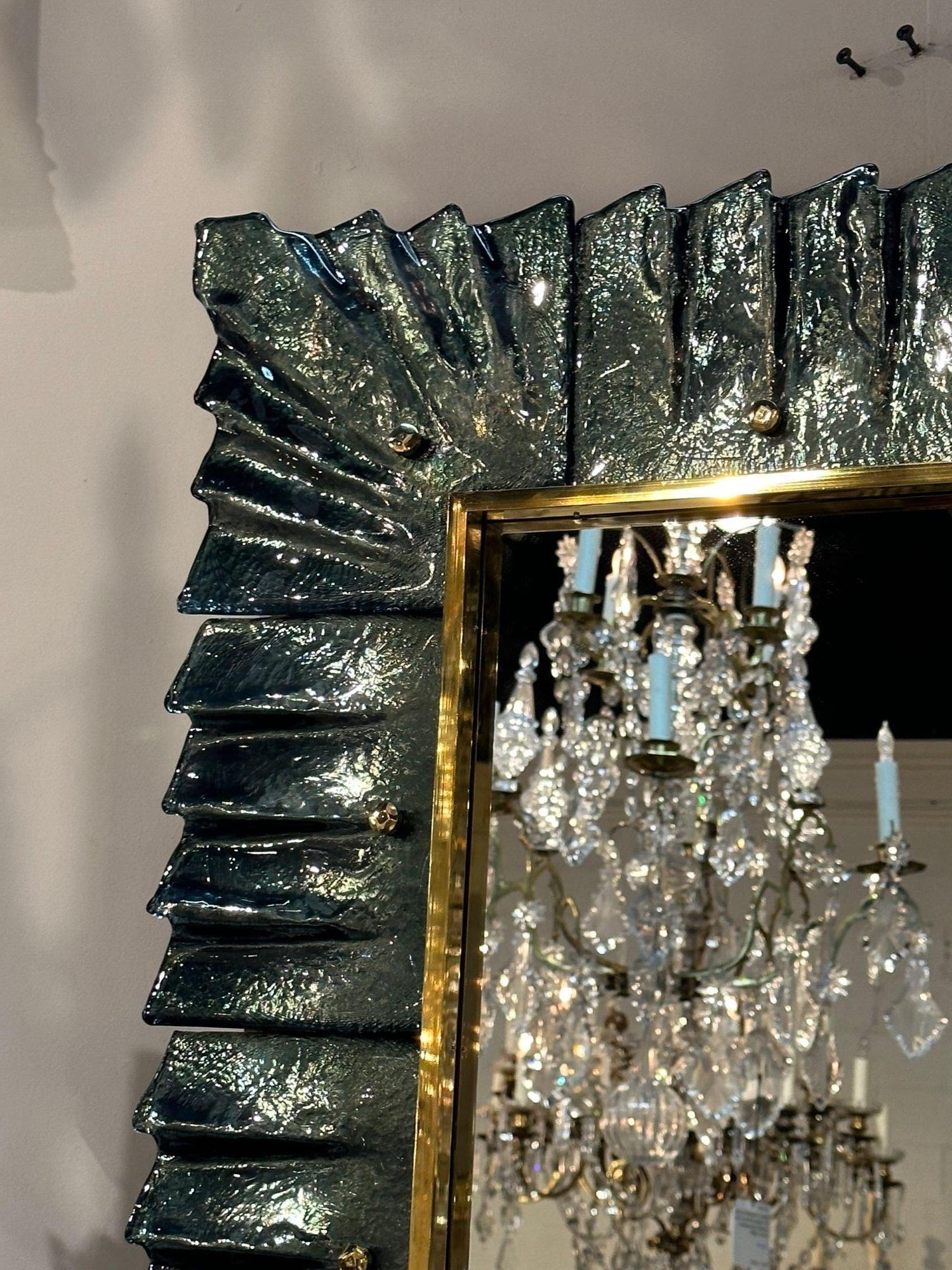 Contemporary Murano Glass Fontana Green Fold Mirror For Sale