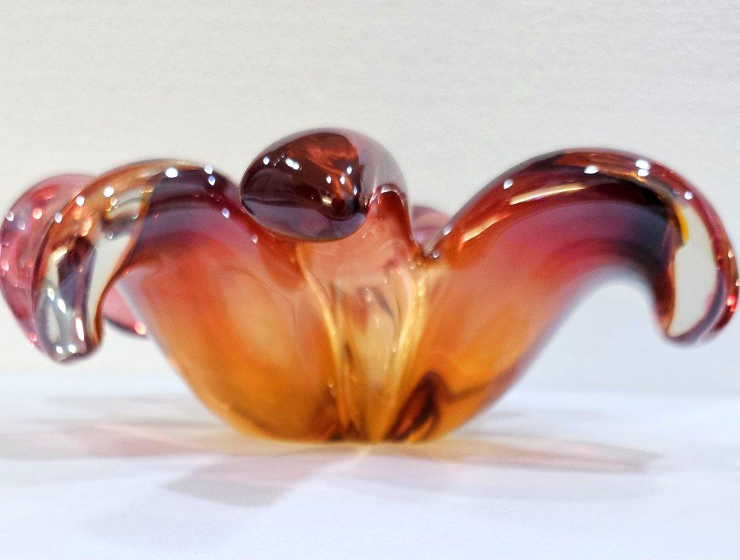 Italian CLOSING SALE Murano Glass 4 Leaf Clover Bowl, Reddish-Pink Light Golden, Seguso