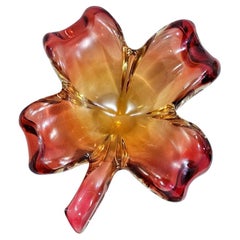 CLOSING SALE Murano Glass 4 Leaf Clover Bowl, Reddish-Pink Light Golden, Seguso