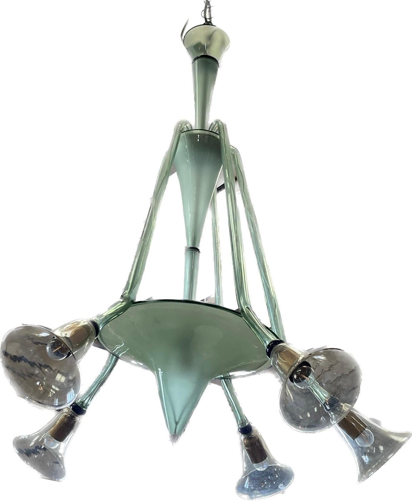 Murano Glass Fratelli Toso Pendant Chandelier With 5 Arms For Sale 4