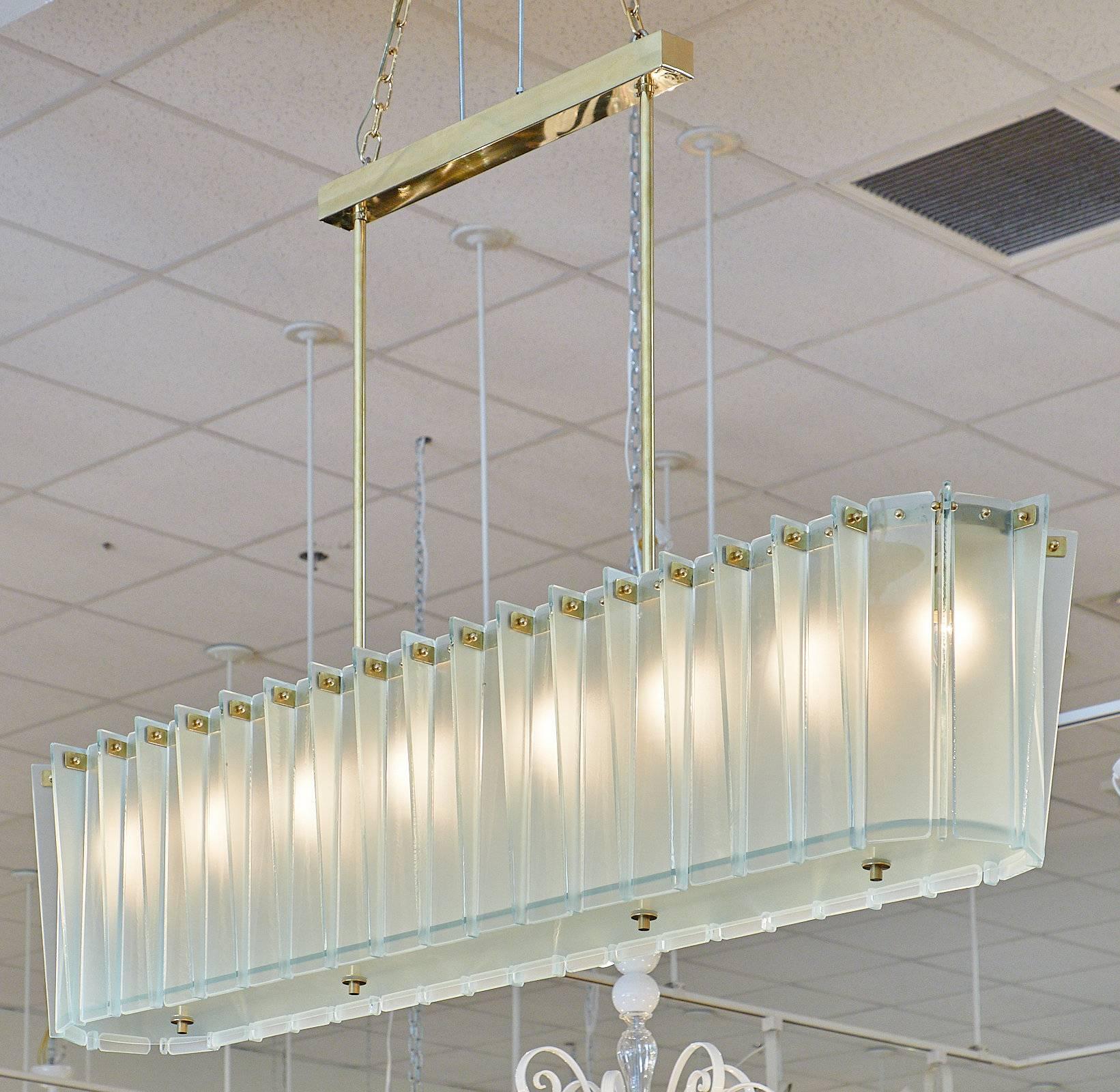 Italian Murano Glass Frosted Modernist Chandelier For Sale