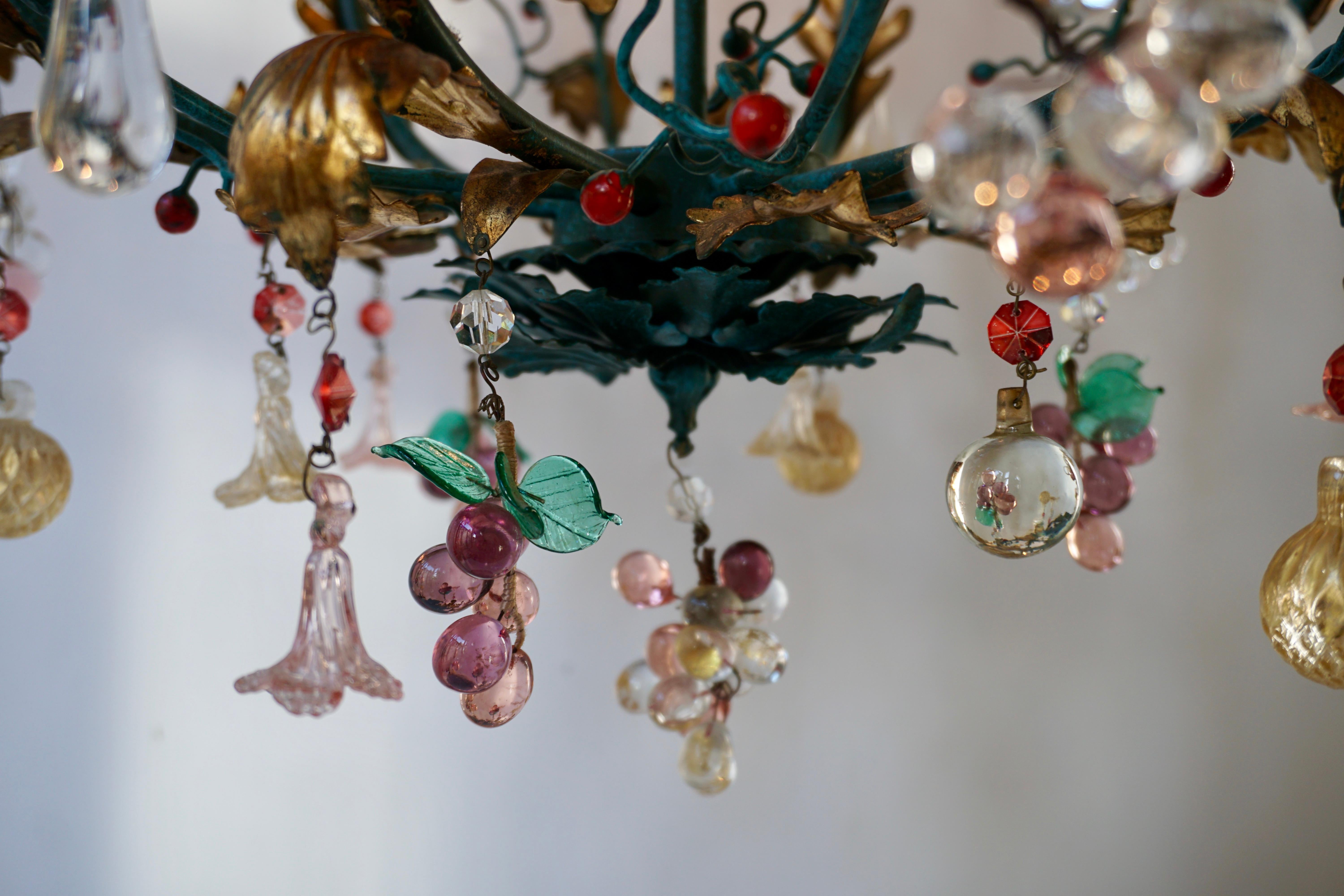 Murano Glass 'Fruit' Chandelier Pendant Light, Glass Gilt Metal, 1950s 1