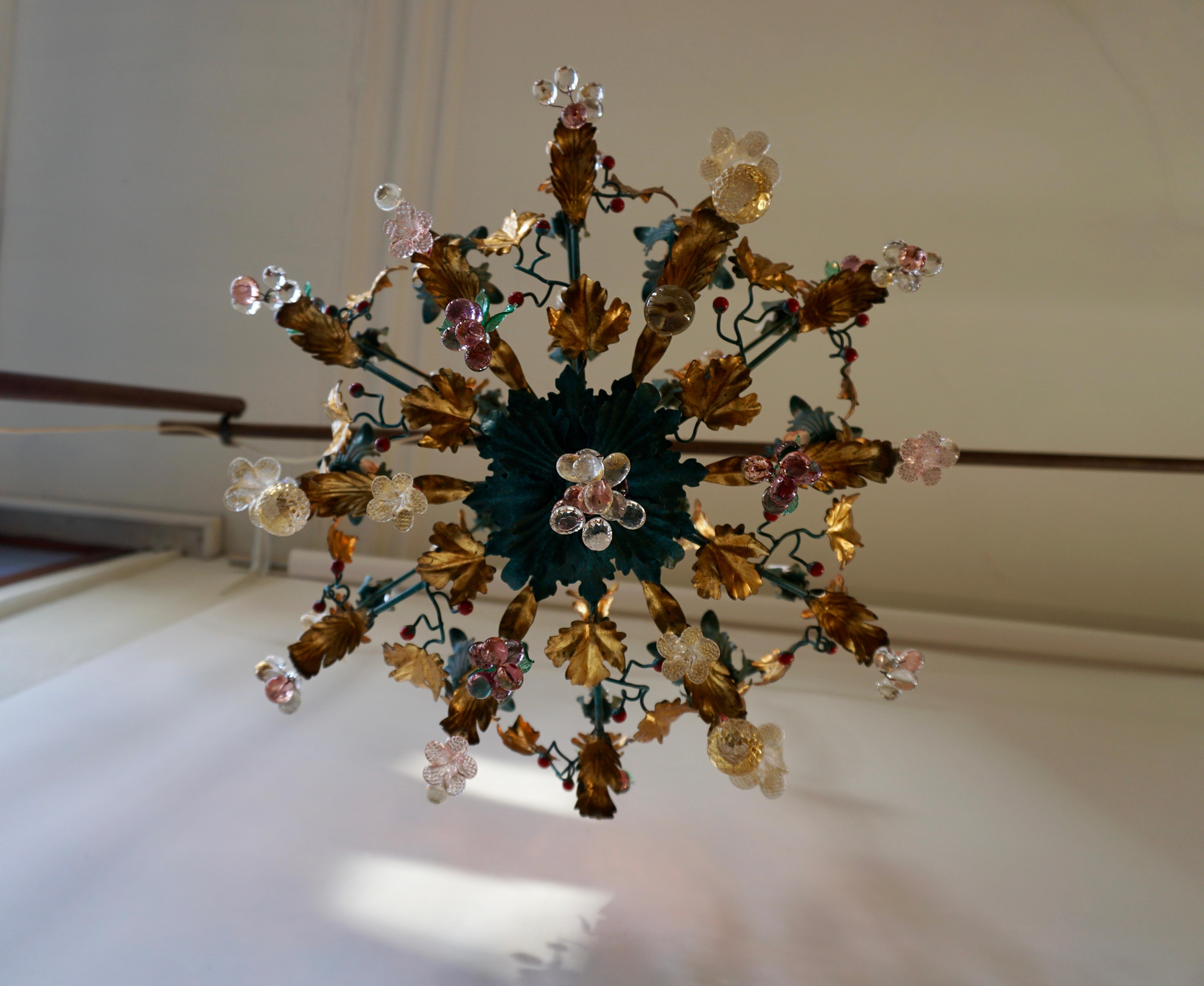 Murano Glass 'Fruit' Chandelier Pendant Light, Glass Gilt Metal, 1950s 2