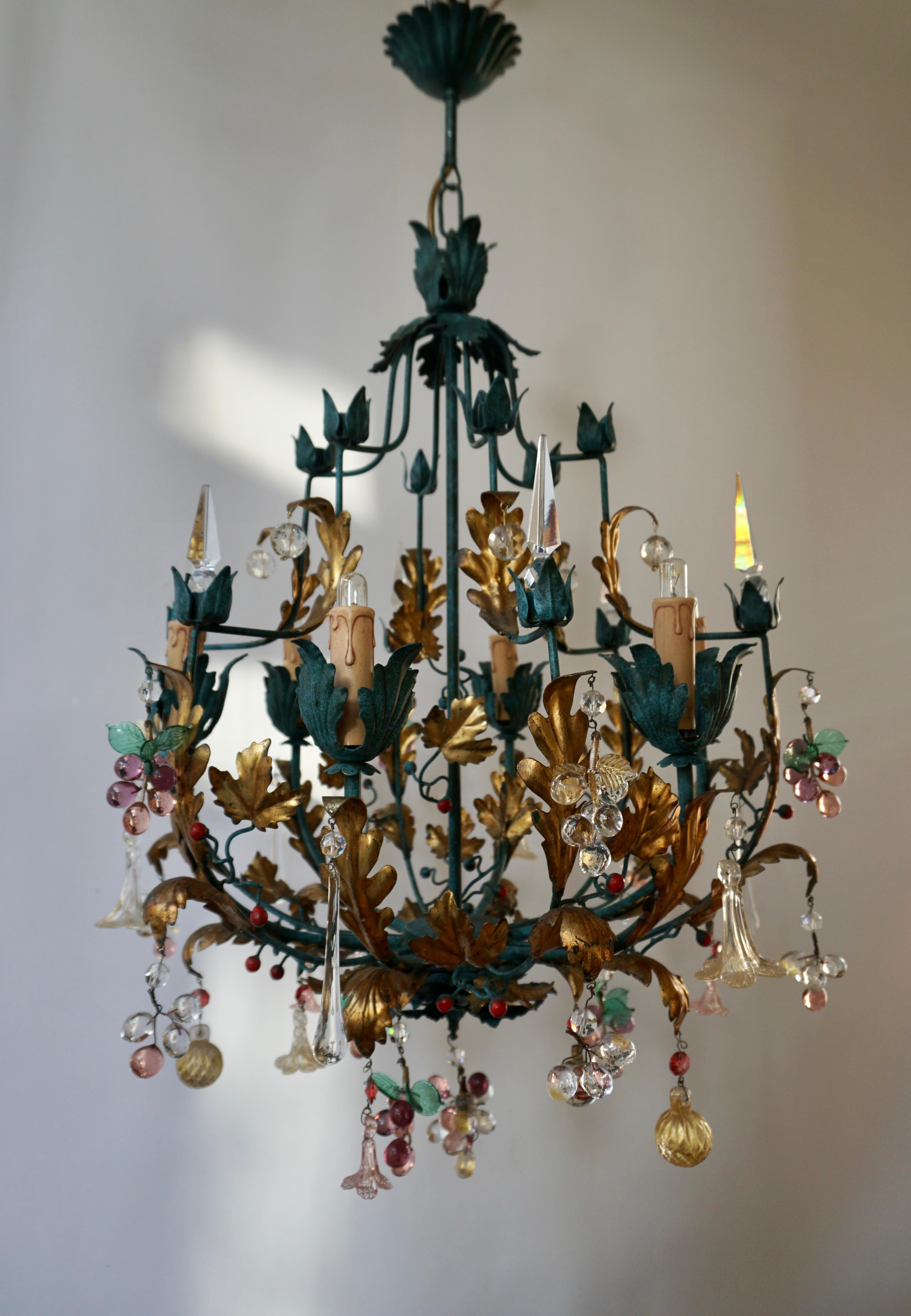 Murano Glass 'Fruit' Chandelier Pendant Light, Glass Gilt Metal, 1950s 3