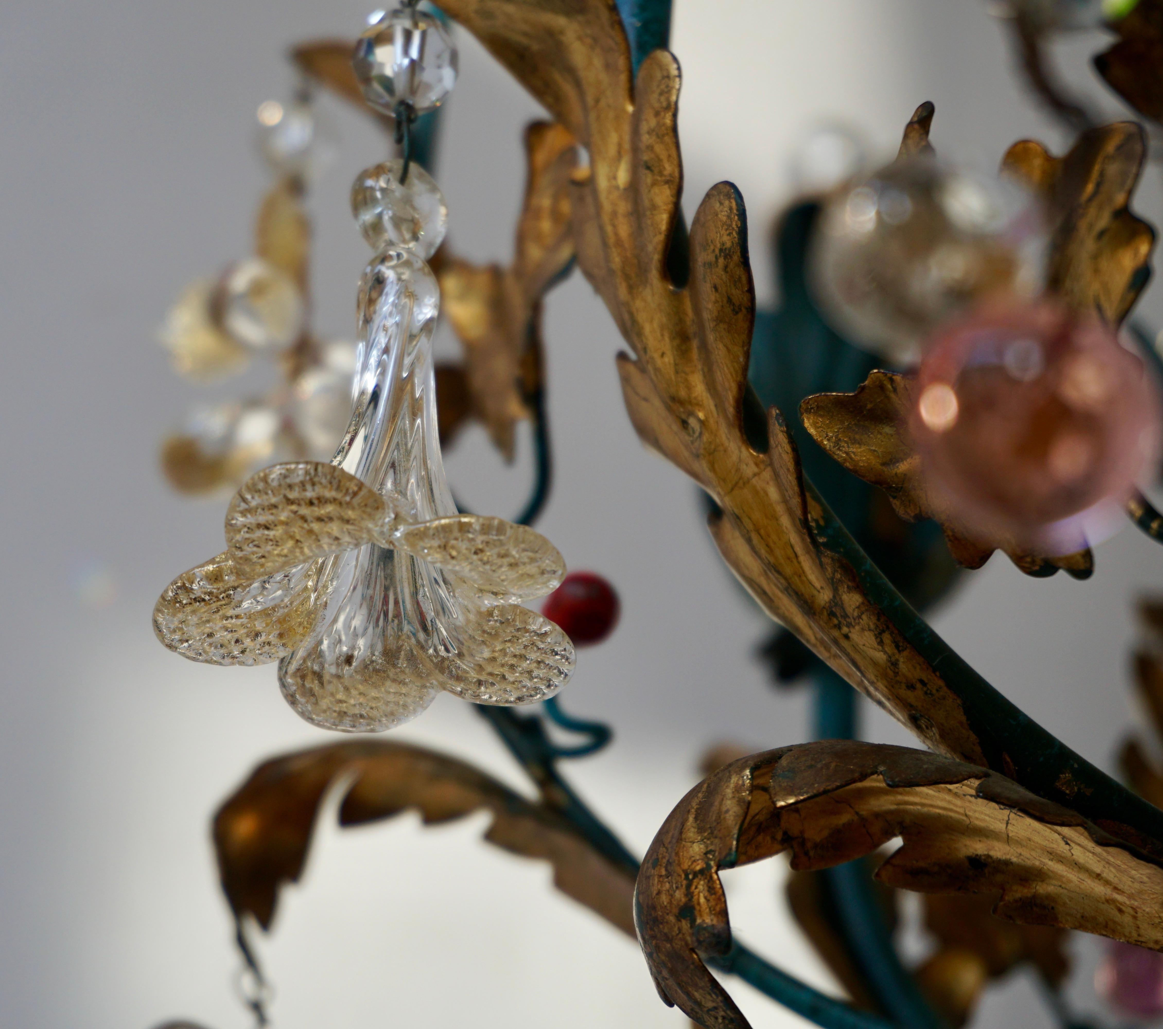 Murano Glass 'Fruit' Chandelier Pendant Light, Glass Gilt Metal, 1950s 5