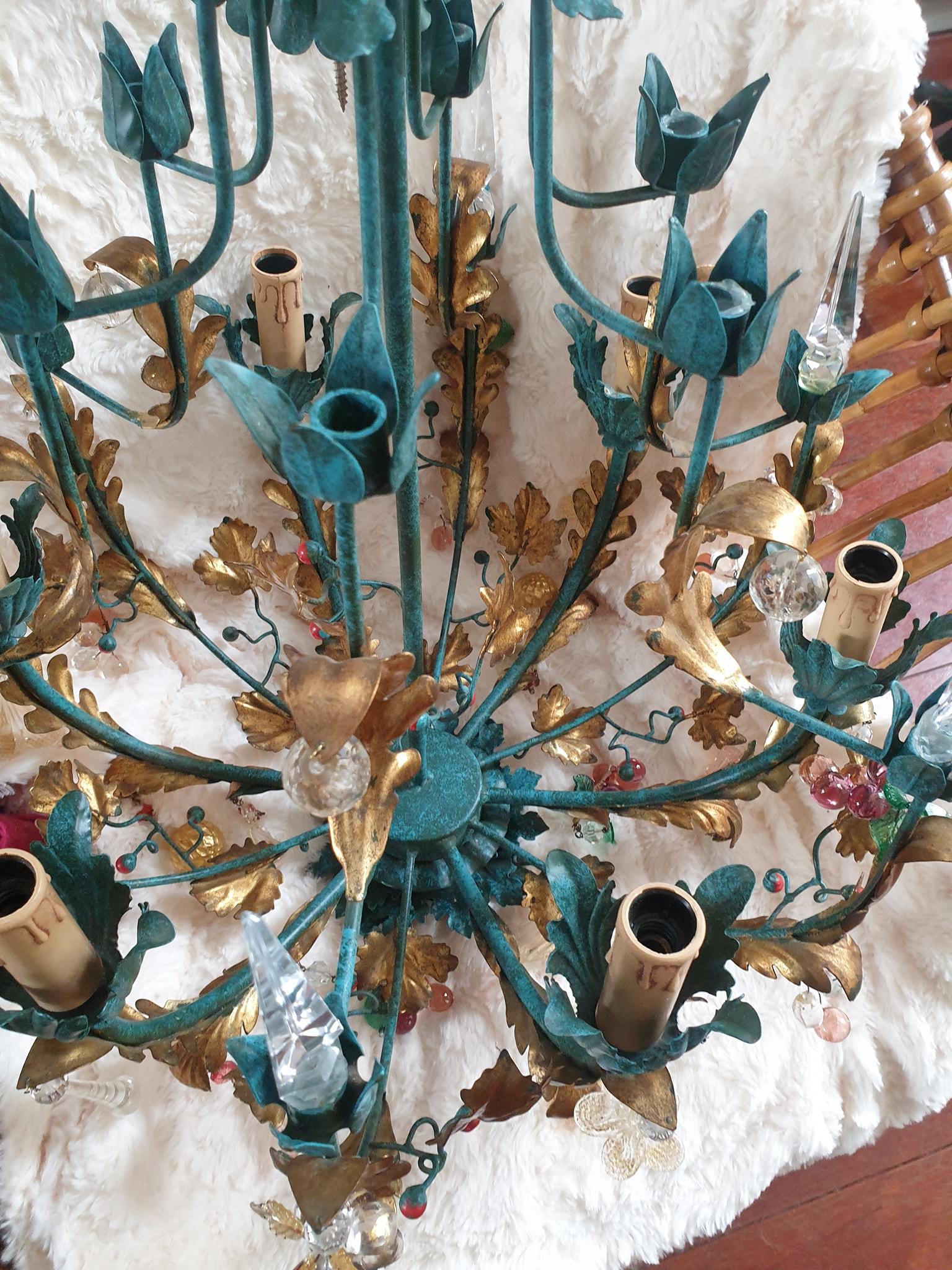 Murano Glass 'Fruit' Chandelier Pendant Light, Glass Gilt Metal, 1950s 7