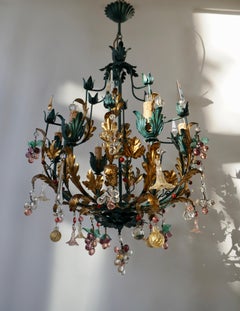 Murano Glass 'Fruit' Chandelier Pendant Light, Glass Gilt Metal, 1950s